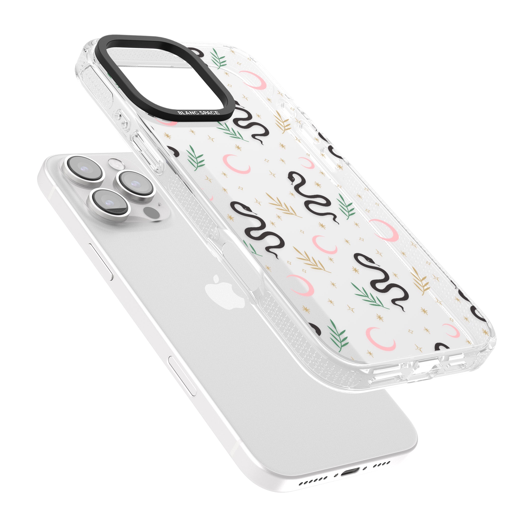 Snake & Moon Pattern (Clear) iPhone 16 Pro Max / 16 Pro Clear Case Impact Air - Blanc Space