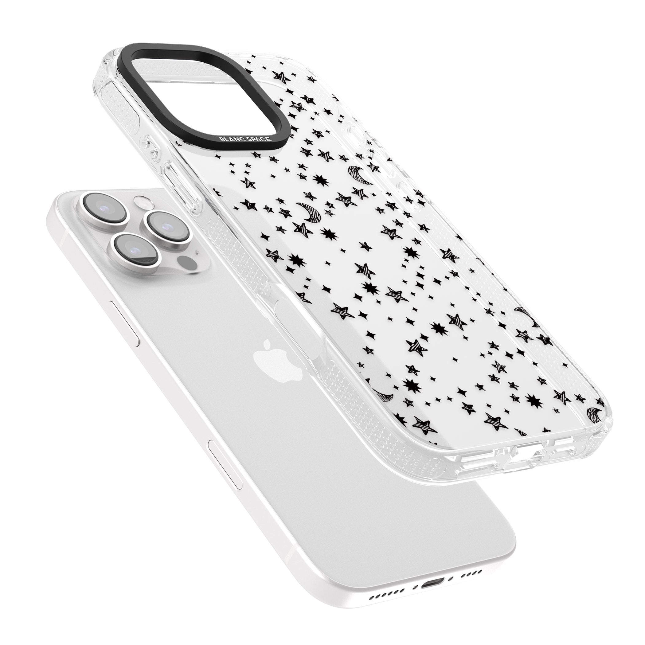 Black Cosmic Galaxy Pattern iPhone 16 Pro Max / 16 Pro Clear Case Impact Air - Blanc Space