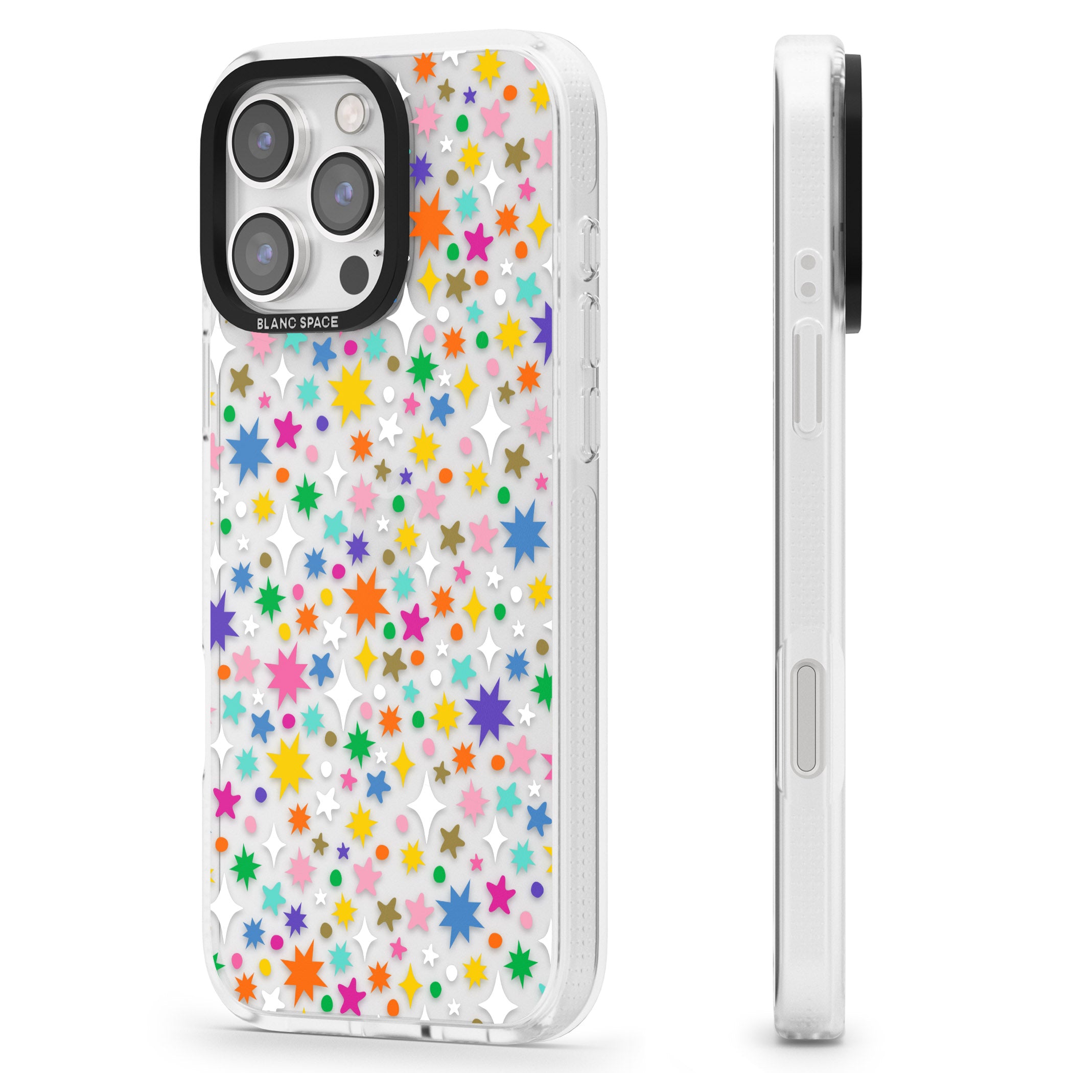 Rainbow Starburst iPhone 16 Pro Max / 16 Pro Clear Case Impact Air - Blanc Space