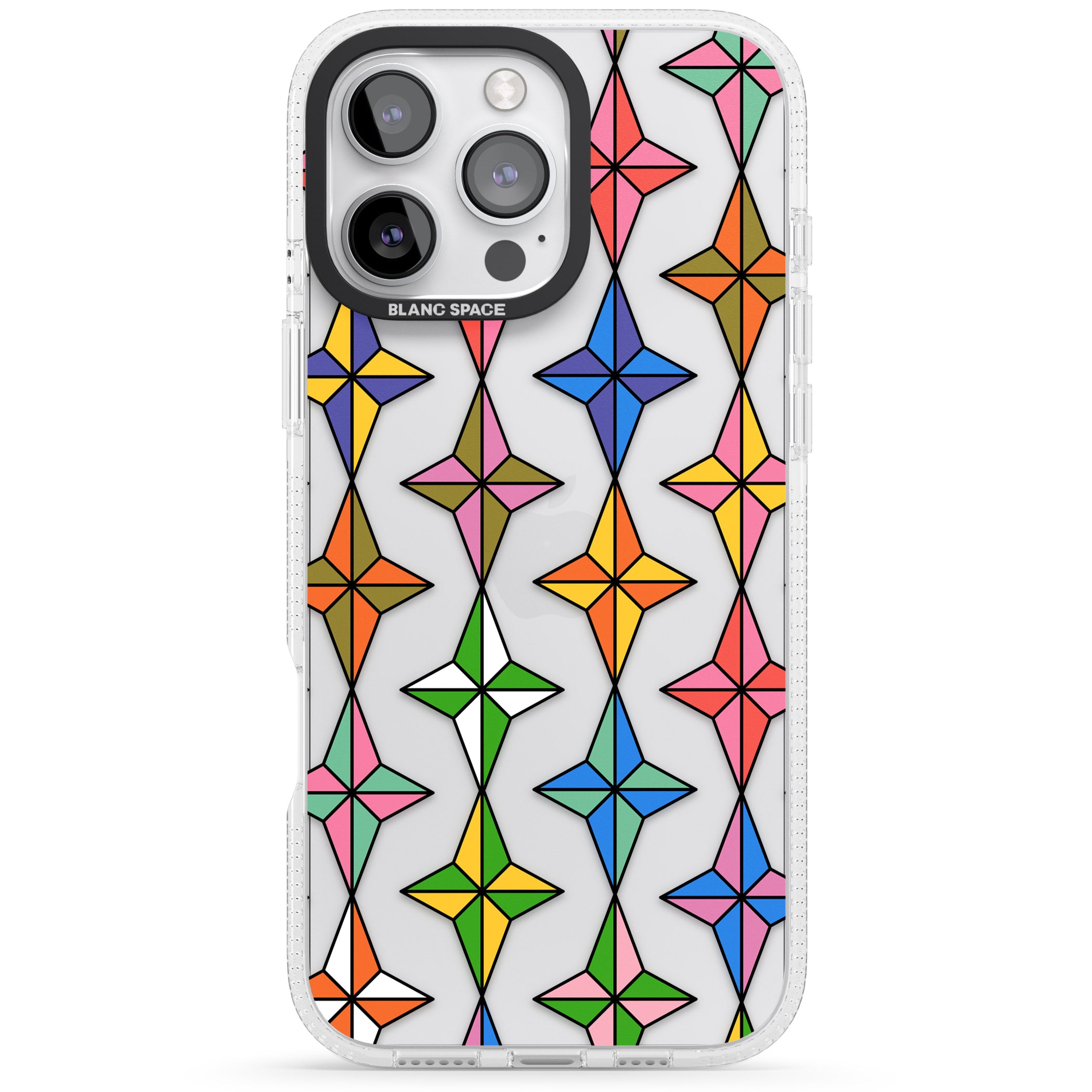 Multi Colour Stars Pattern iPhone 16 Pro Max / 16 Pro Clear Case Impact Air - Blanc Space