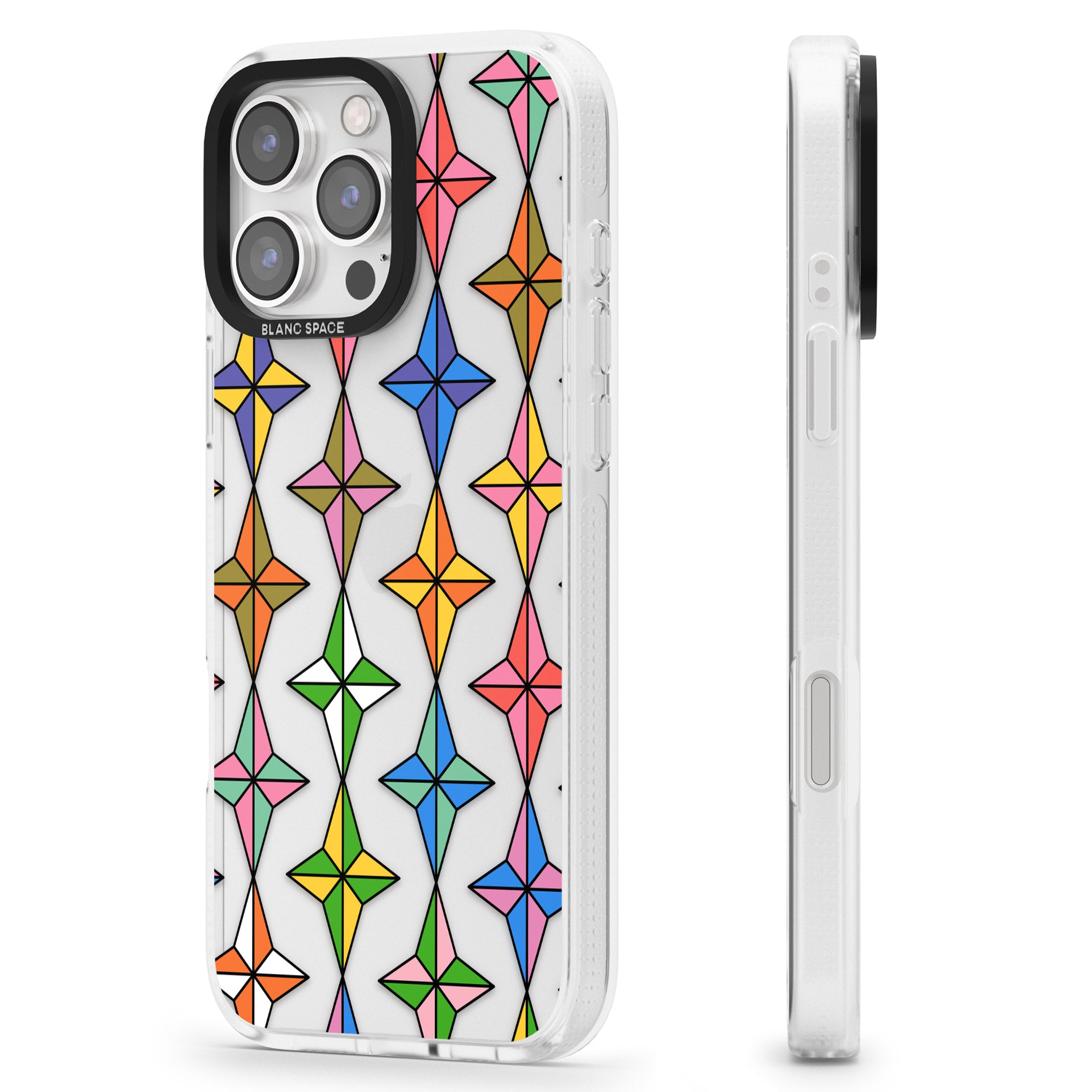 Multi Colour Stars Pattern iPhone 16 Pro Max / 16 Pro Clear Case Impact Air - Blanc Space
