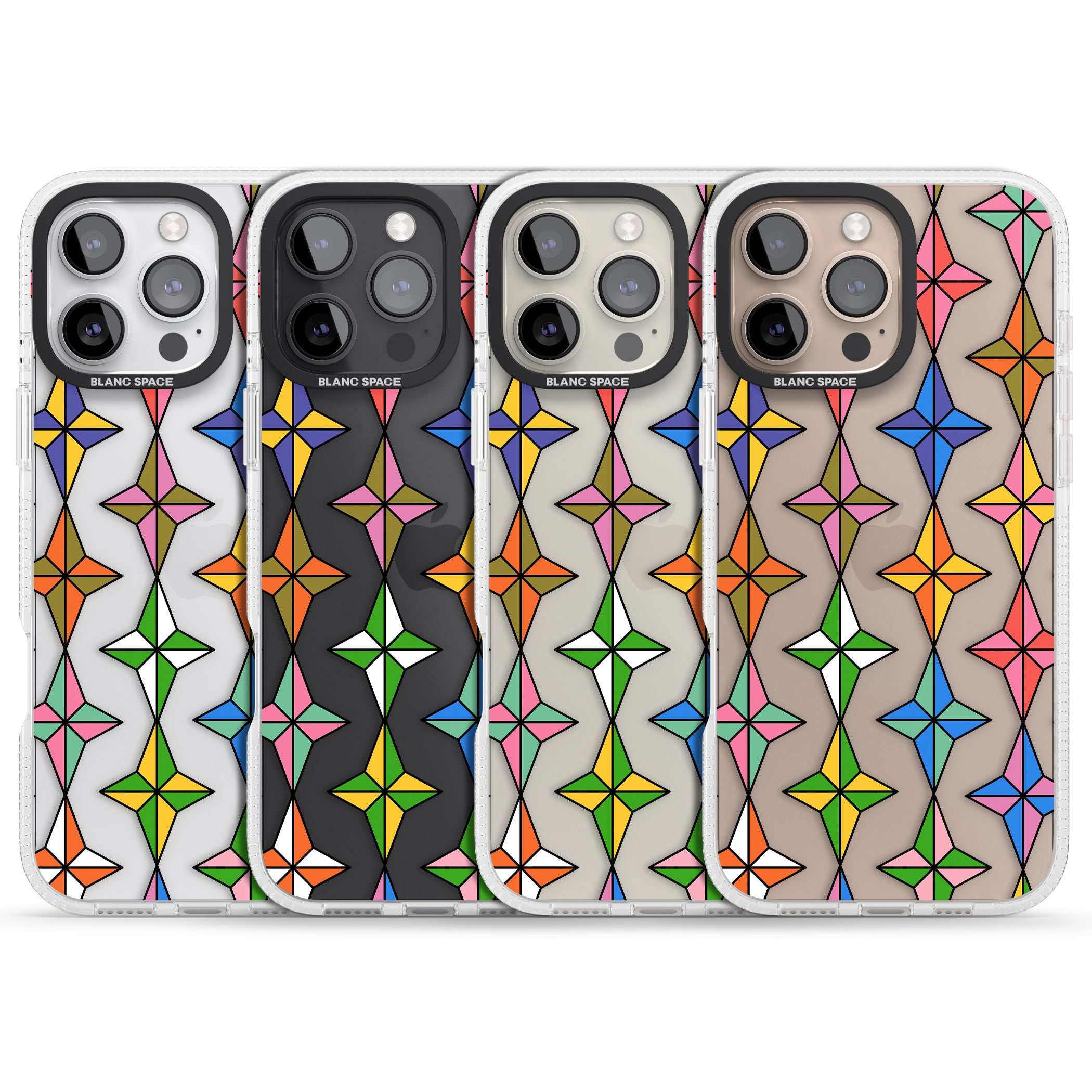Multi Colour Stars Pattern iPhone 16 Pro Max / 16 Pro Clear Case Impact Air - Blanc Space