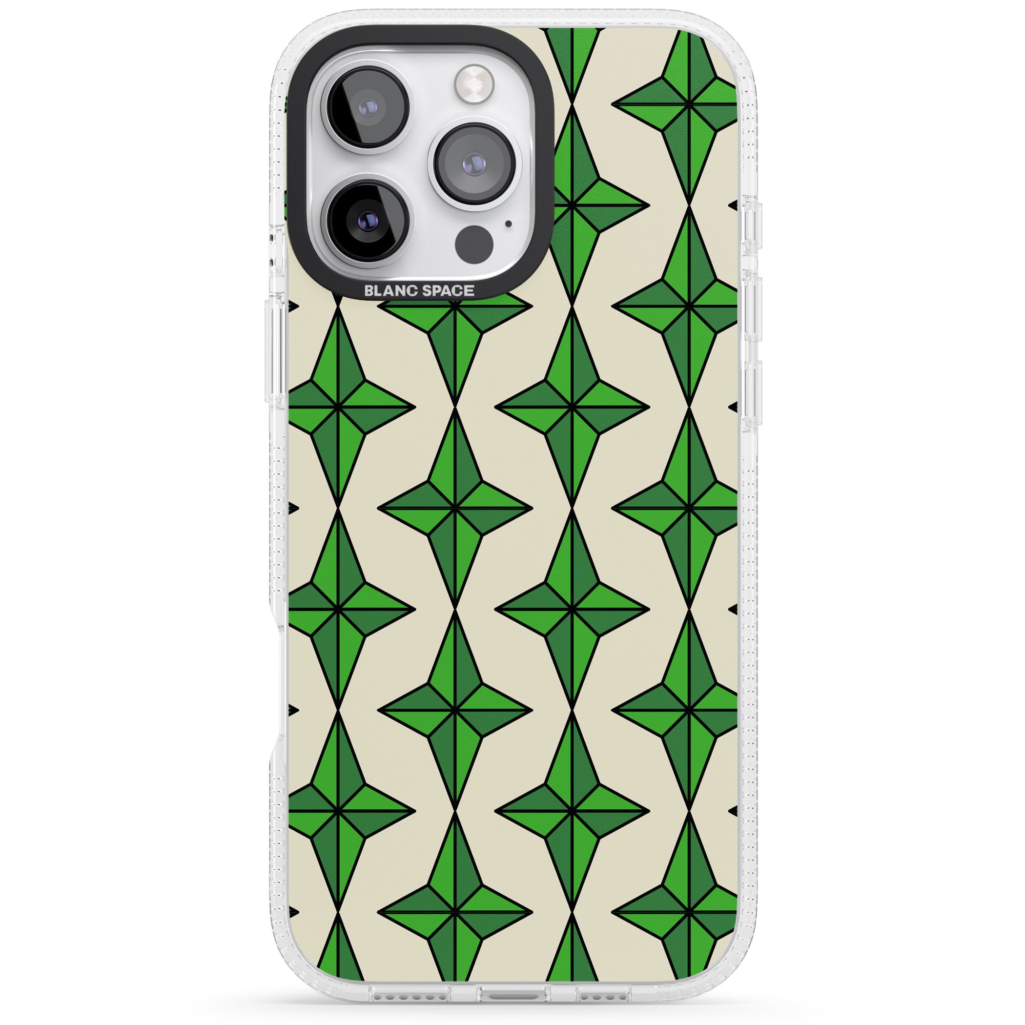 Emerald Stars Pattern iPhone 16 Pro Max / 16 Pro Clear Case Impact Air - Blanc Space