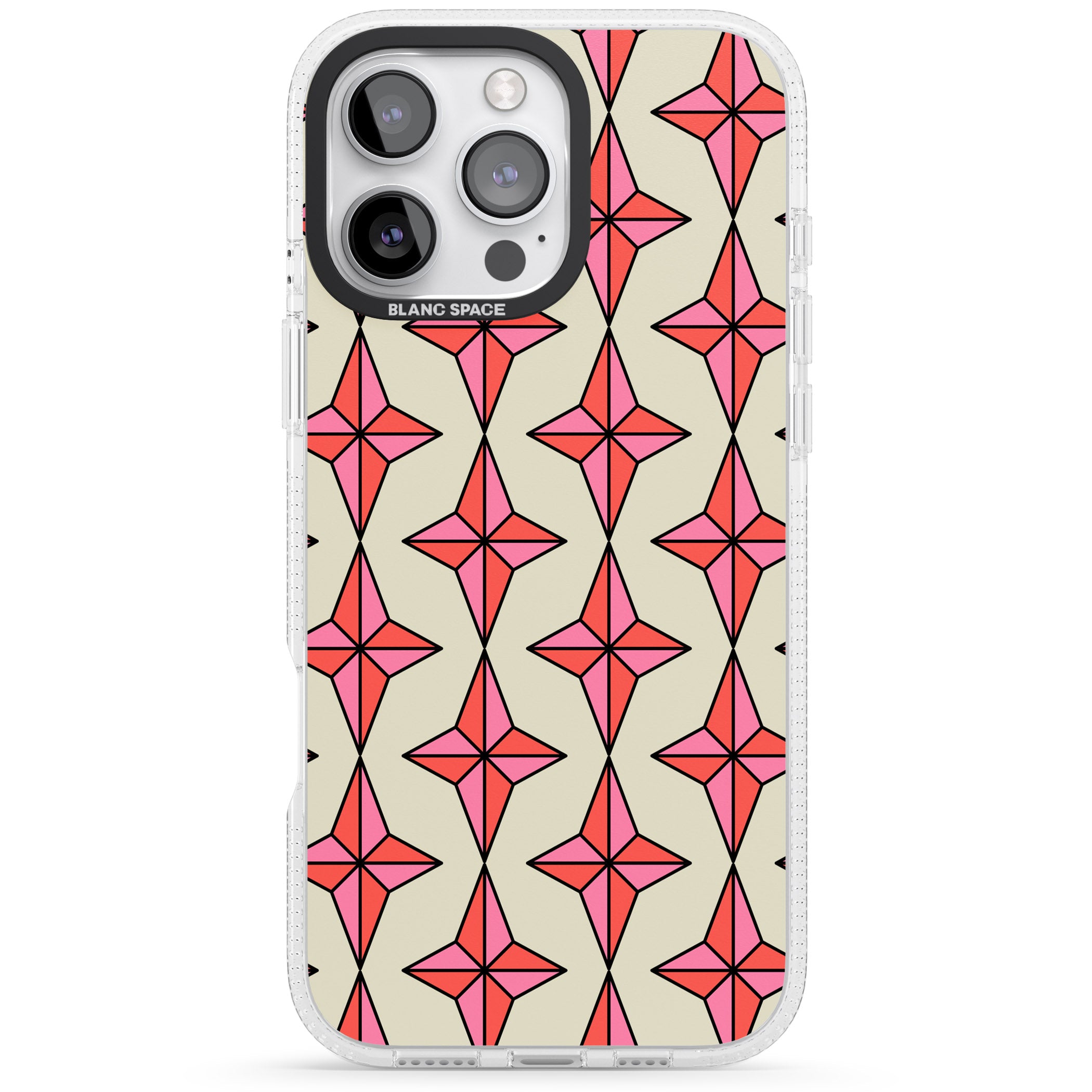 Rose Stars Pattern iPhone 16 Pro Max / 16 Pro Clear Case Impact Air - Blanc Space