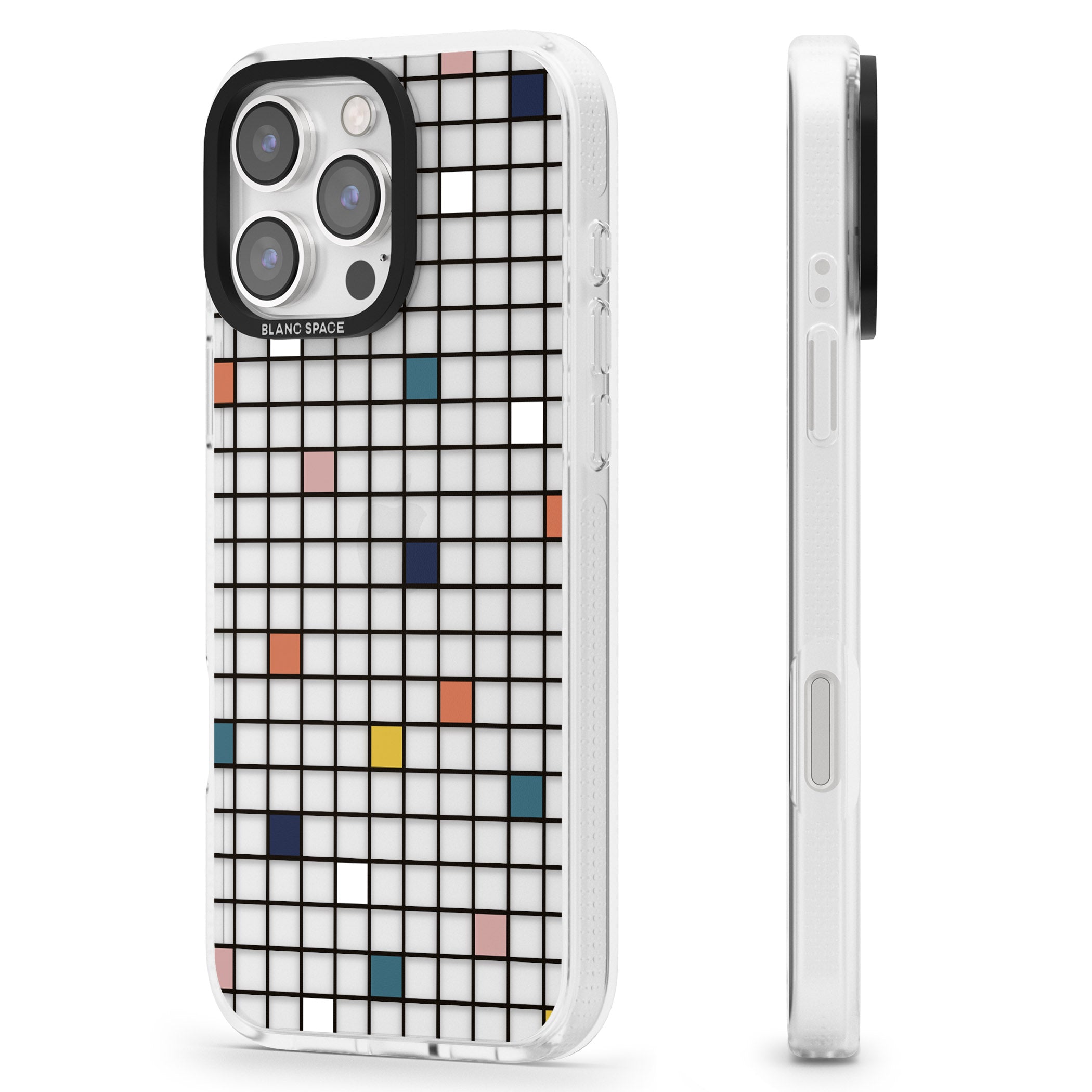 Earthtone Clear Geometric Grid iPhone 16 Pro Max / 16 Pro Clear Case Impact Air - Blanc Space