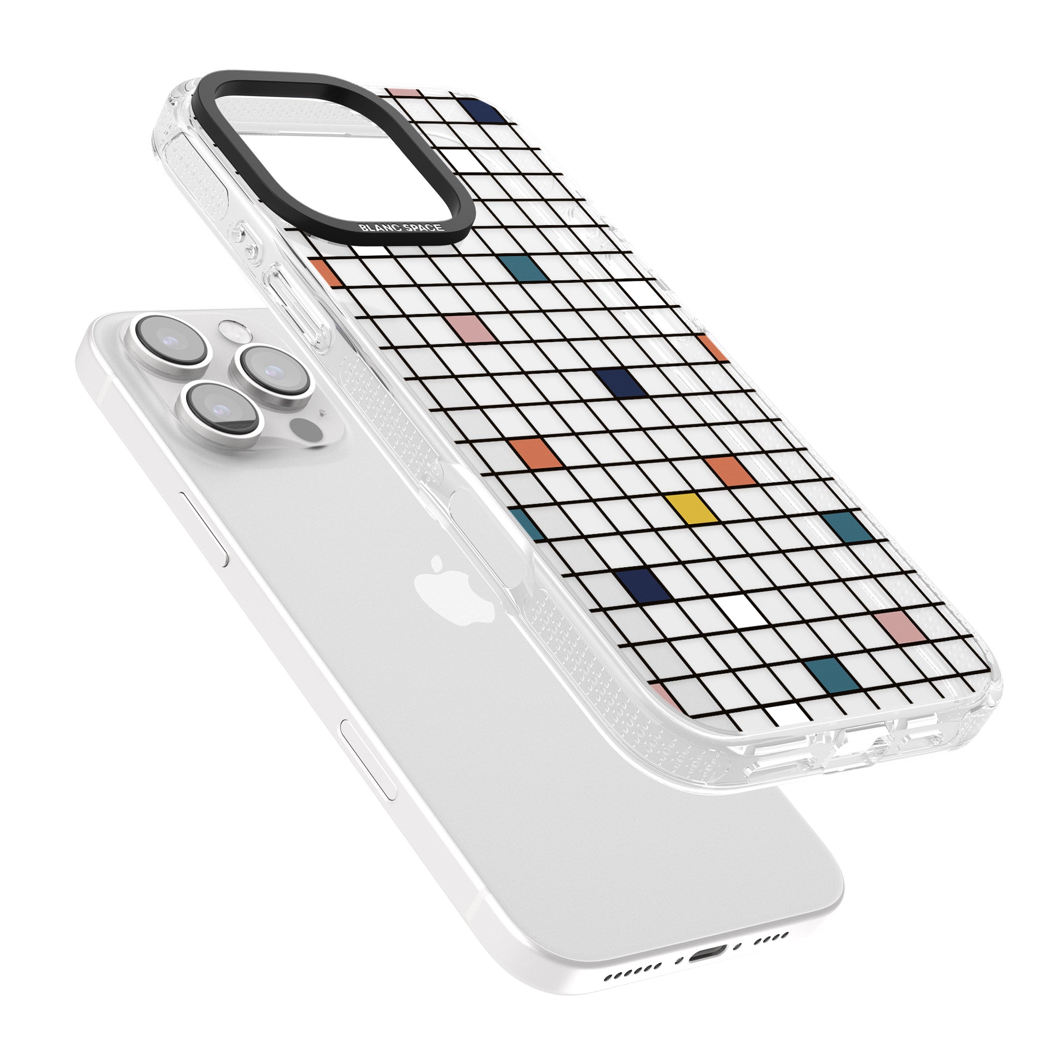 Earthtone Clear Geometric Grid iPhone 16 Pro Max / 16 Pro Clear Case Impact Air - Blanc Space