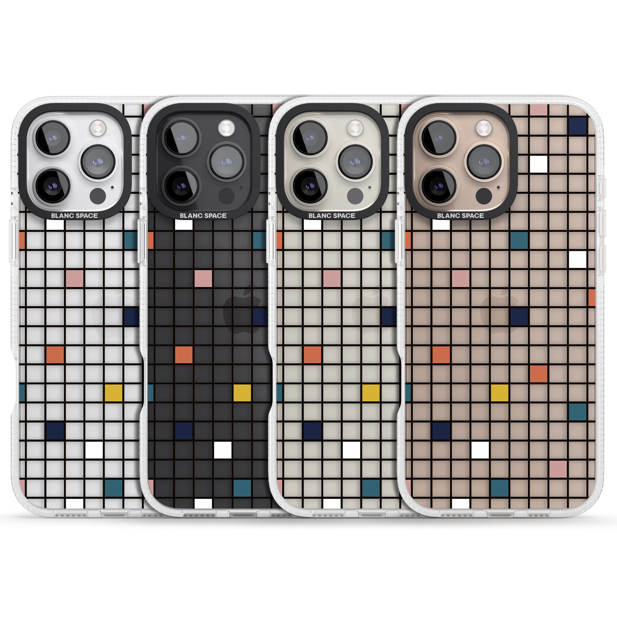 Earthtone Clear Geometric Grid iPhone 16 Pro Max / 16 Pro Clear Case Impact Air - Blanc Space