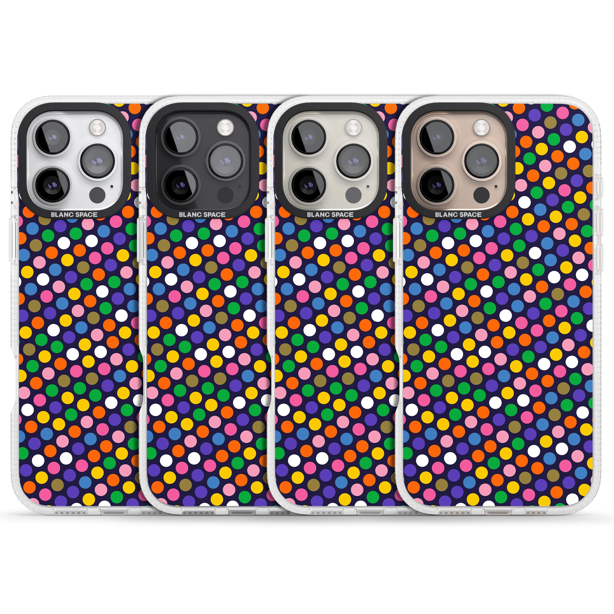 Multicolour Polka-dot Fiesta (Purple) iPhone 16 Pro Max / 16 Pro Clear Case Impact Air - Blanc Space