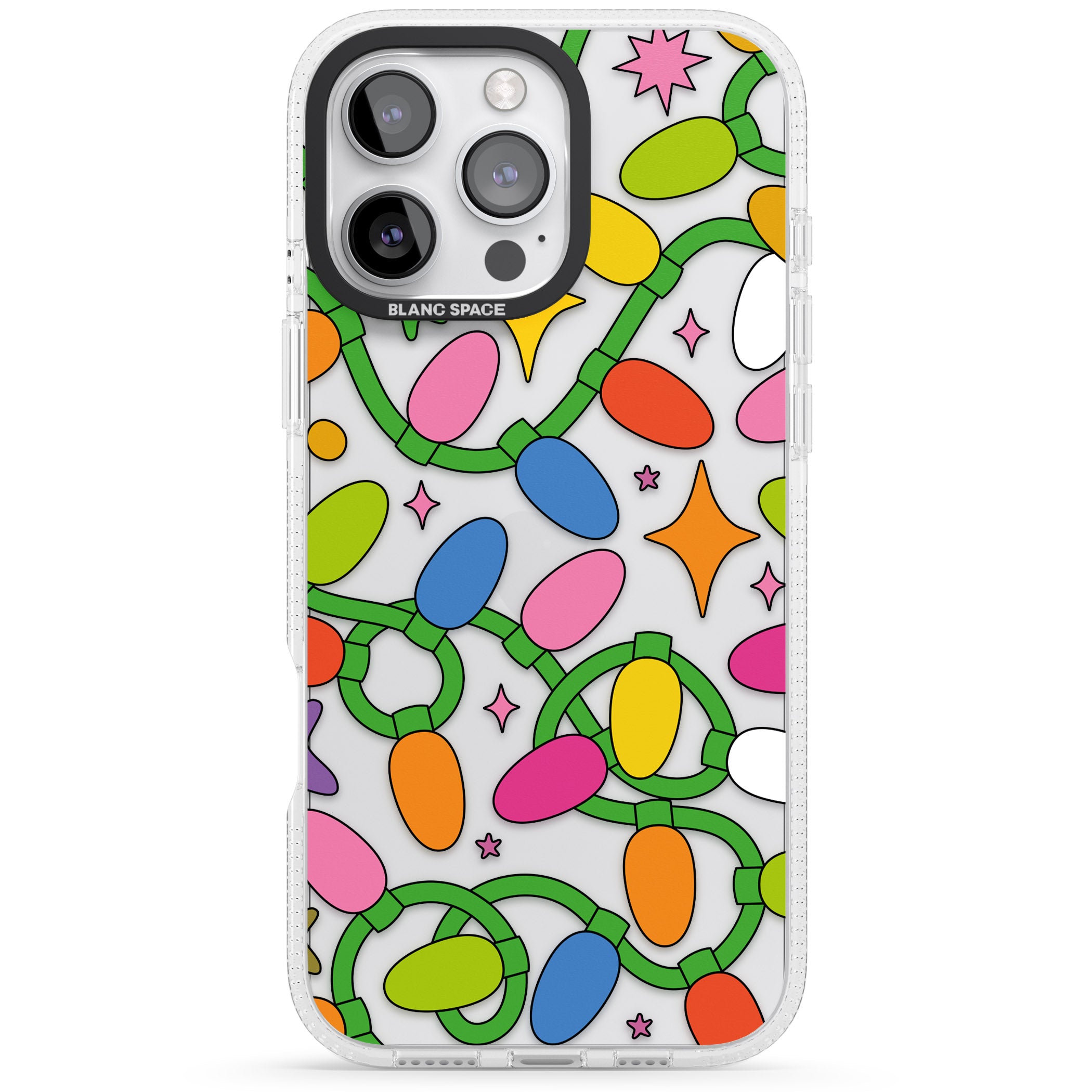 Festive Lights Pattern iPhone 16 Pro Max / 16 Pro Clear Case Impact Air - Blanc Space