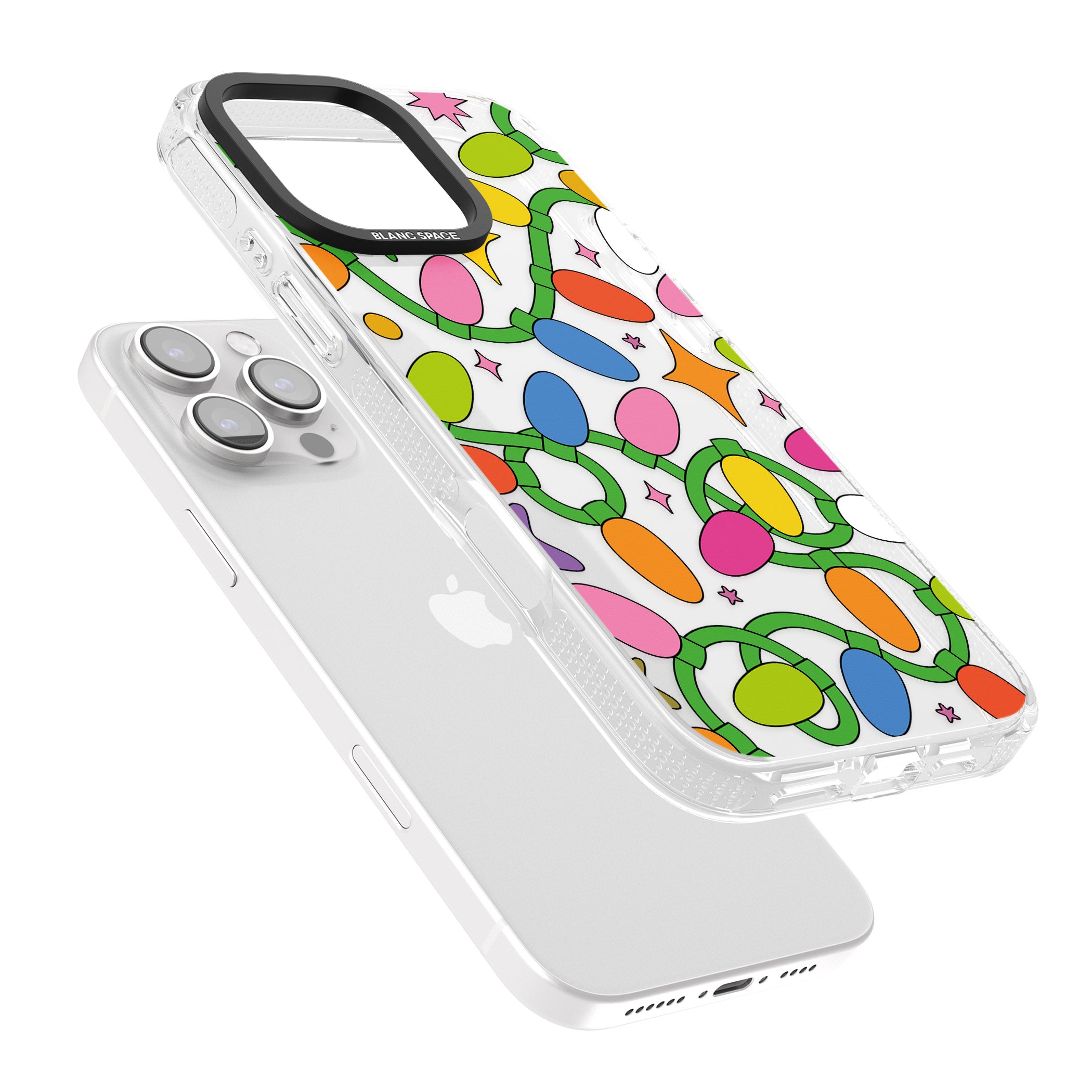 Festive Lights Pattern iPhone 16 Pro Max / 16 Pro Clear Case Impact Air - Blanc Space