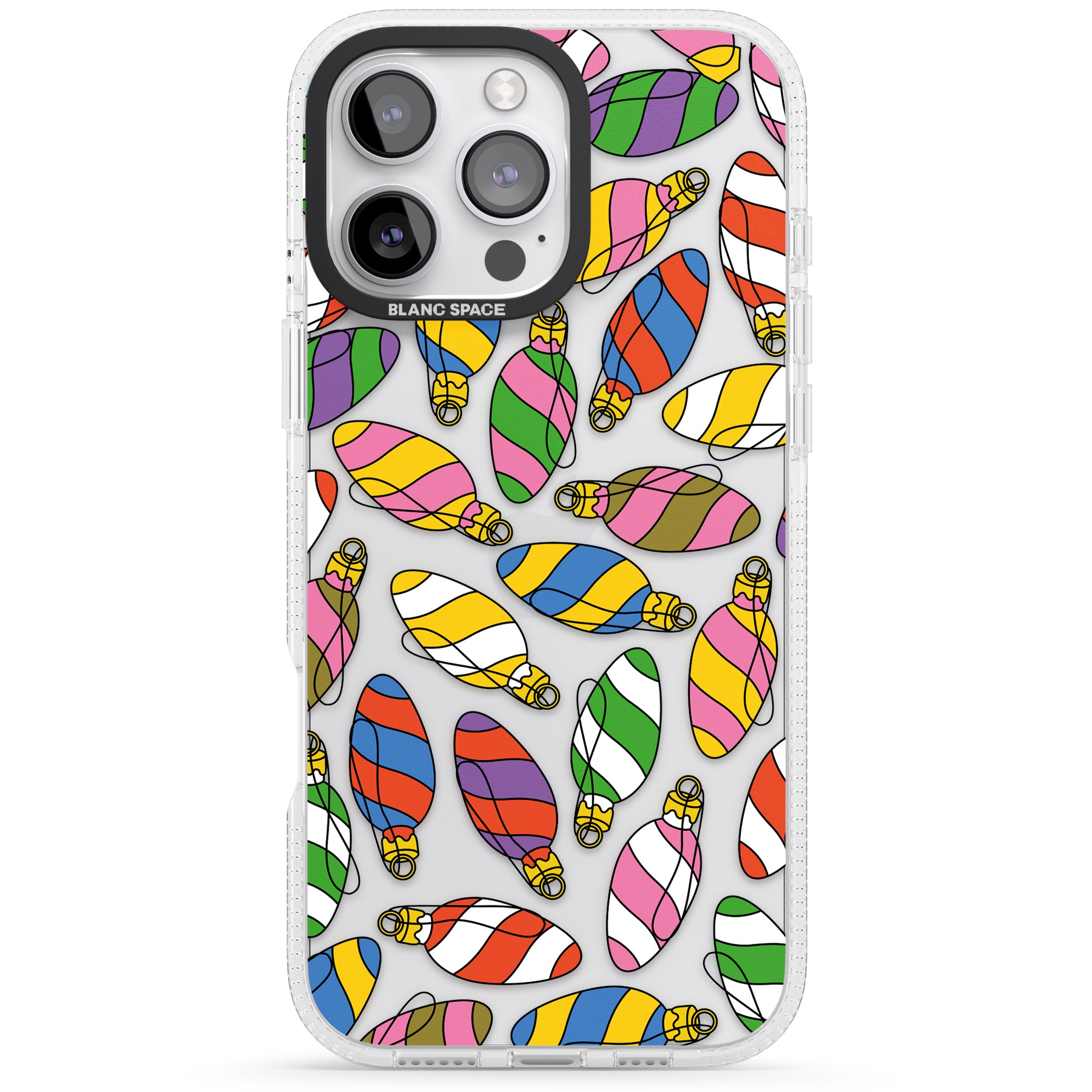 Colourful Holiday Ornaments iPhone 16 Pro Max / 16 Pro Clear Case Impact Air - Blanc Space