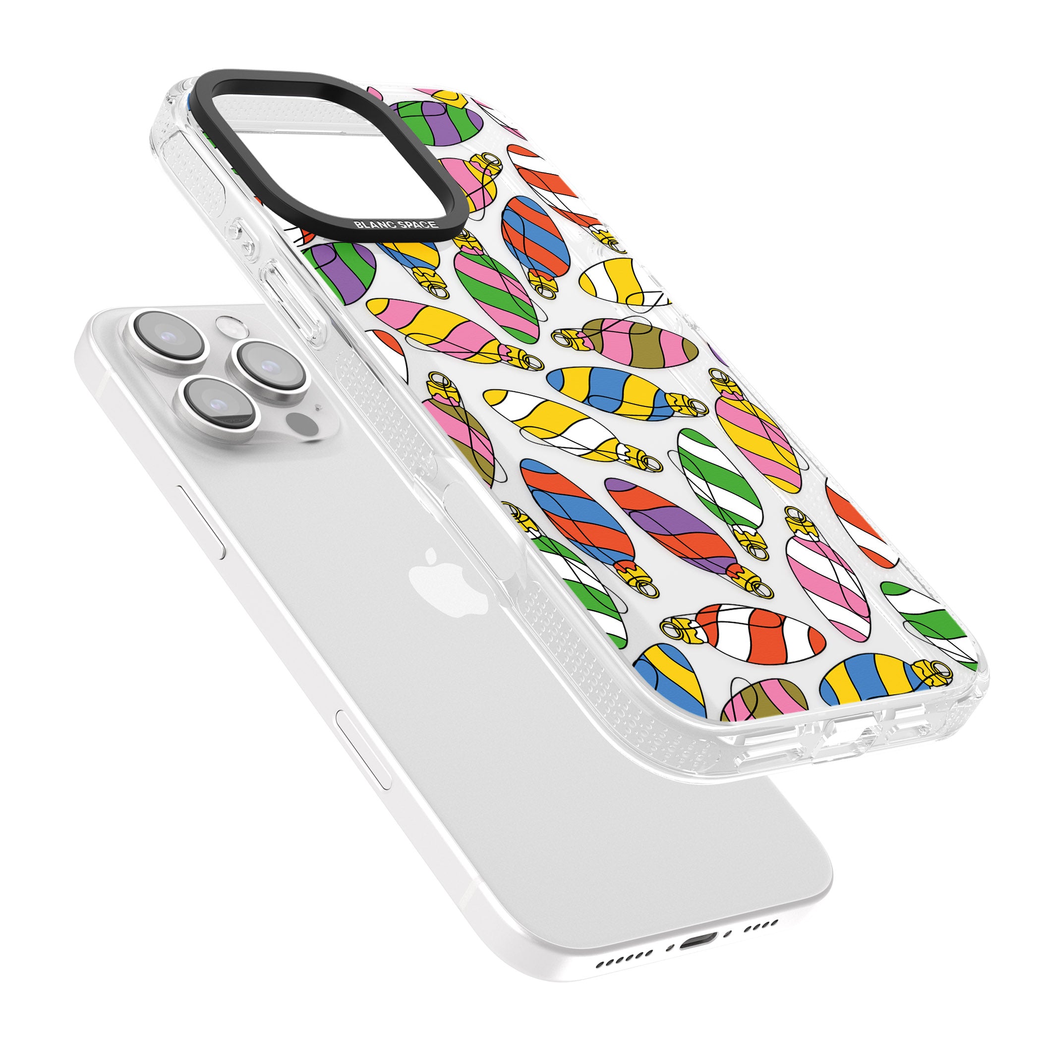 Colourful Holiday Ornaments iPhone 16 Pro Max / 16 Pro Clear Case Impact Air - Blanc Space