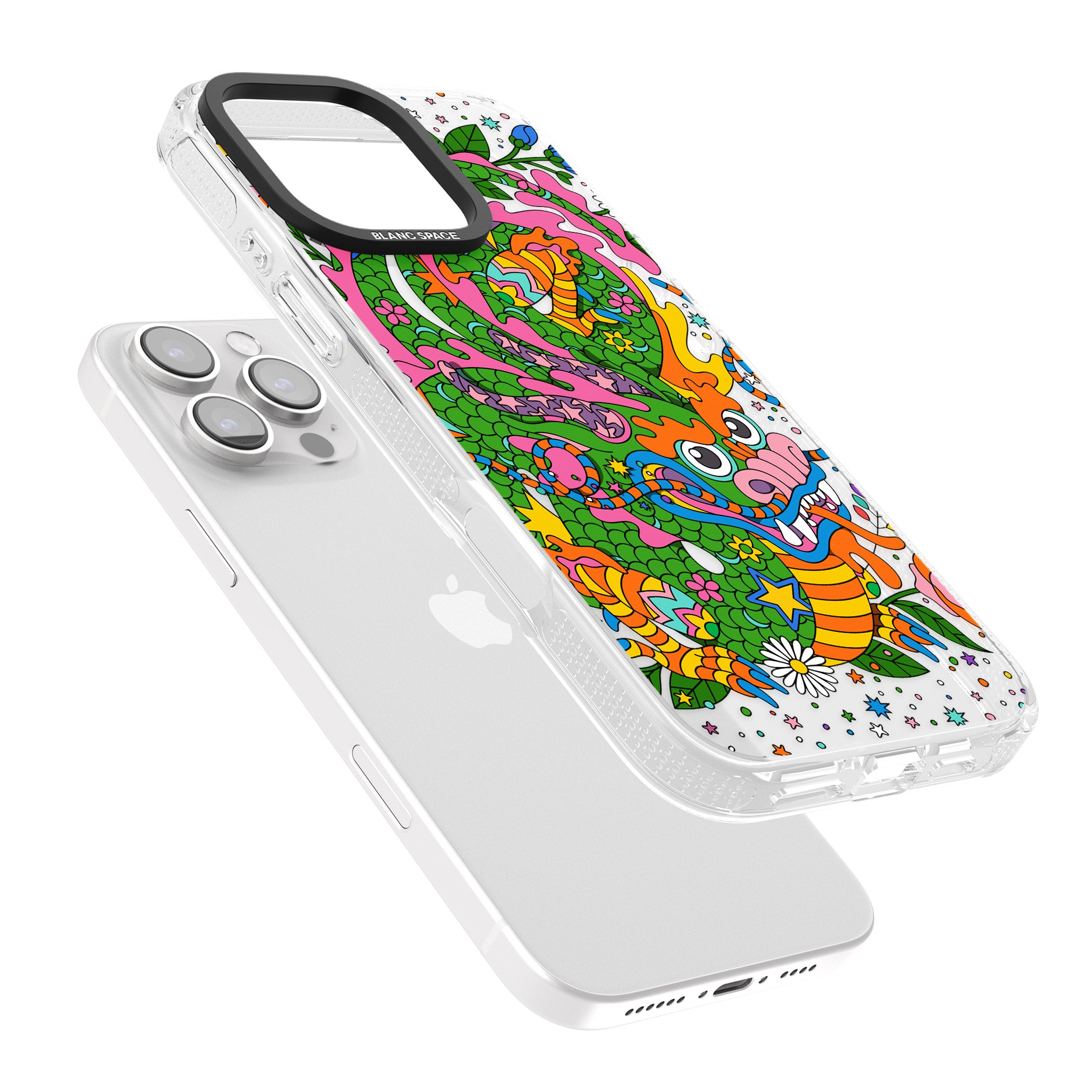 Psychedelic Jungle Dragon iPhone 16 Pro Max / 16 Pro Clear Case Impact Air - Blanc Space