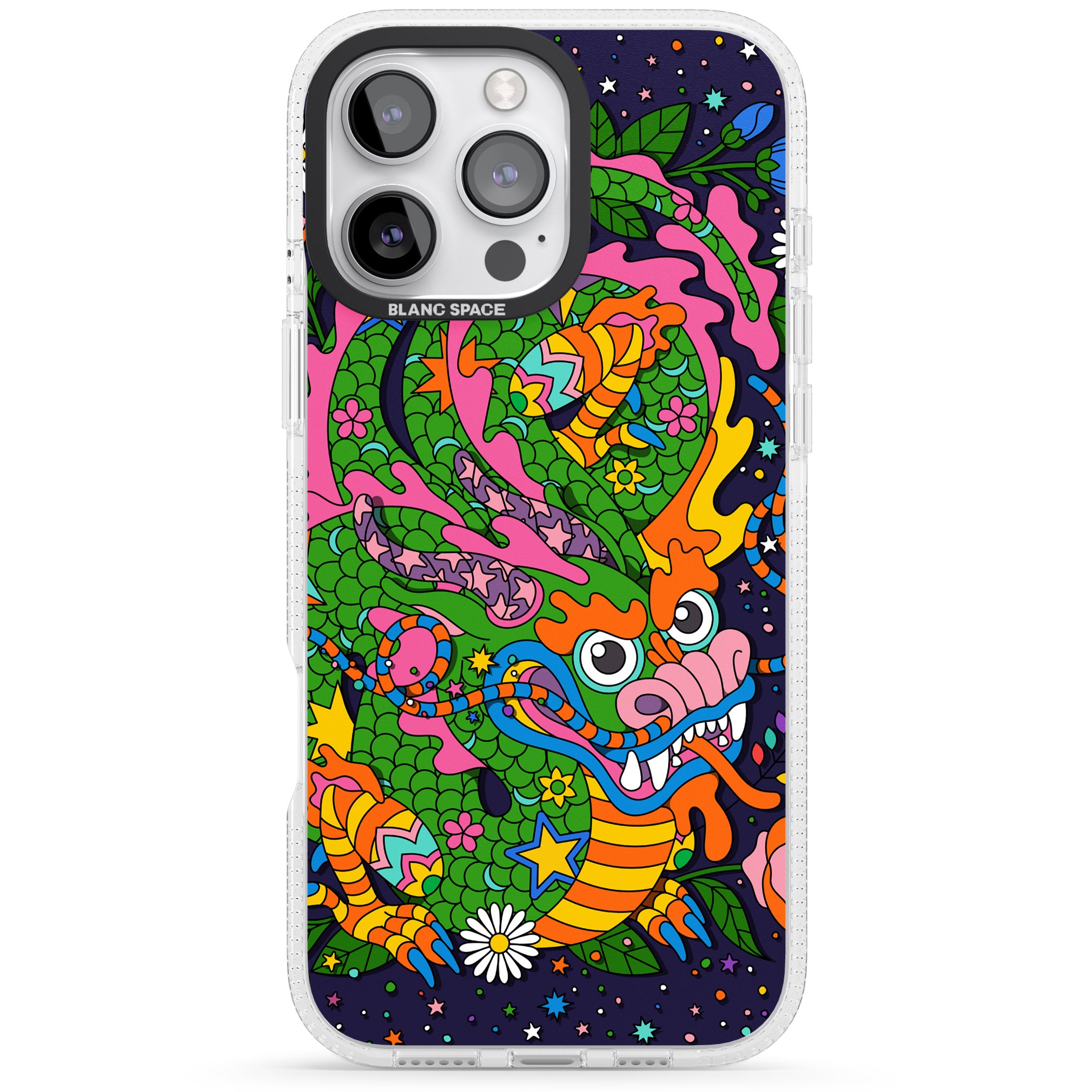 Psychedelic Jungle Dragon (Purple) iPhone 16 Pro Max / 16 Pro Clear Case Impact Air - Blanc Space