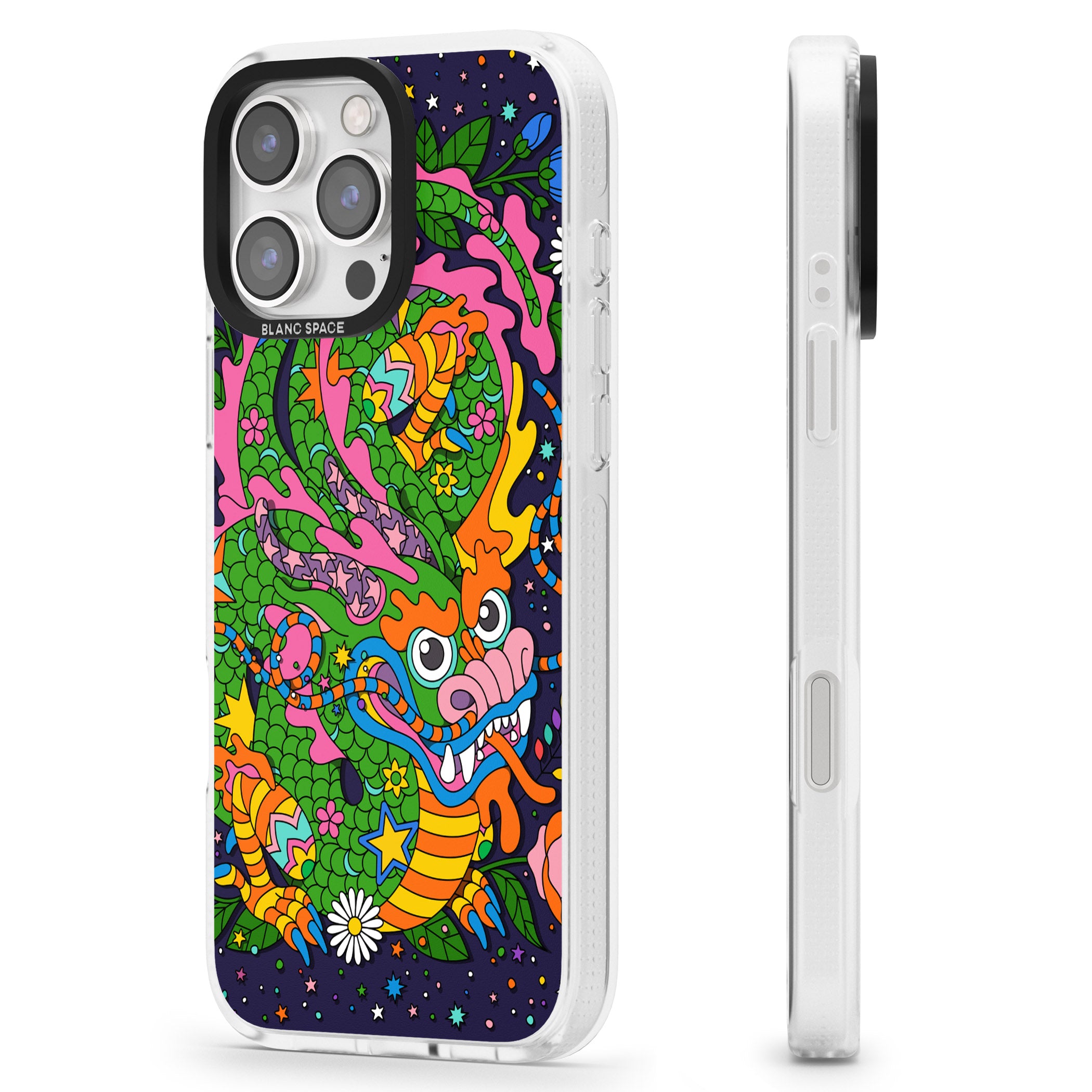Psychedelic Jungle Dragon (Purple) iPhone 16 Pro Max / 16 Pro Clear Case Impact Air - Blanc Space
