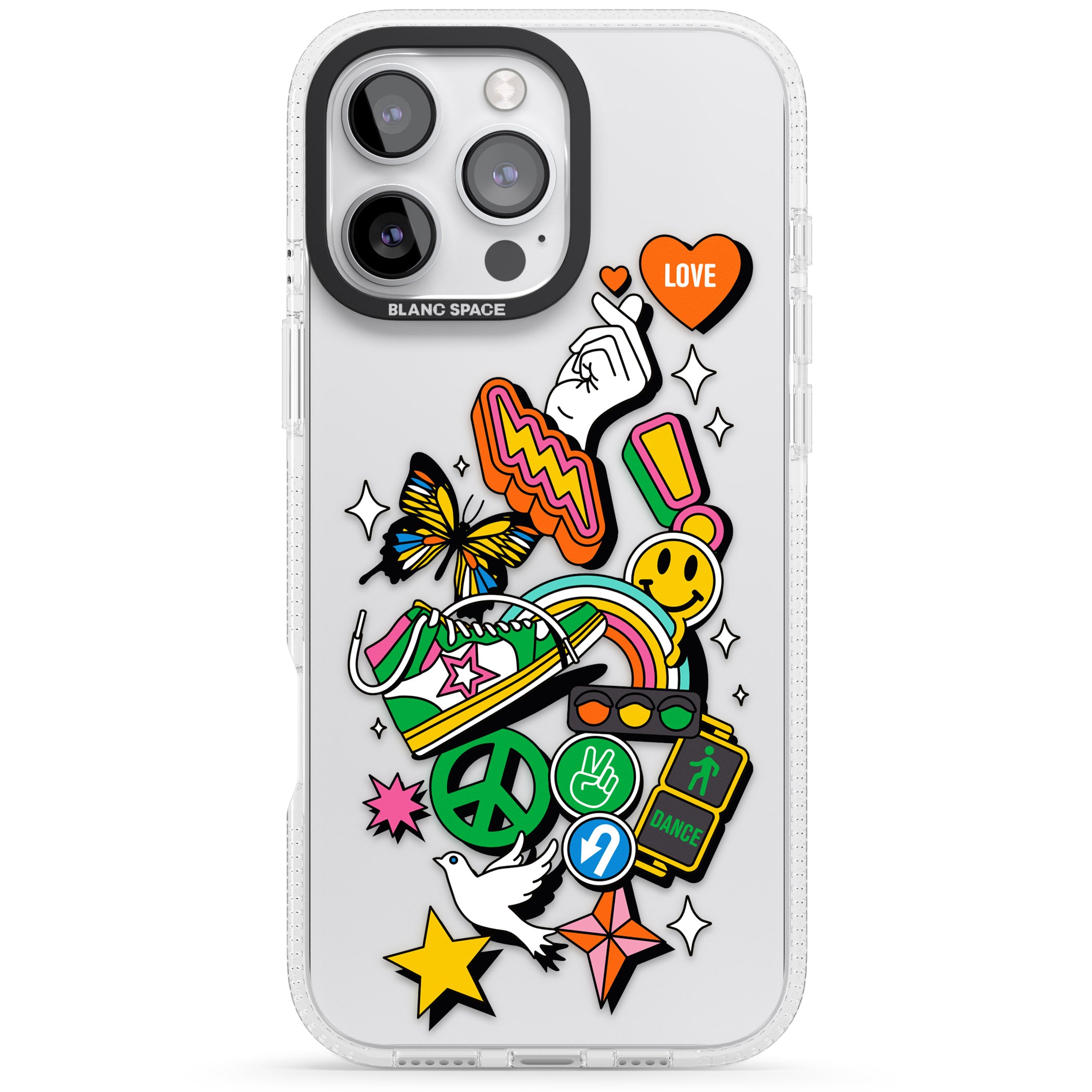 Nostalgic Sticker Collage iPhone 16 Pro Max / 16 Pro Clear Case Impact Air - Blanc Space