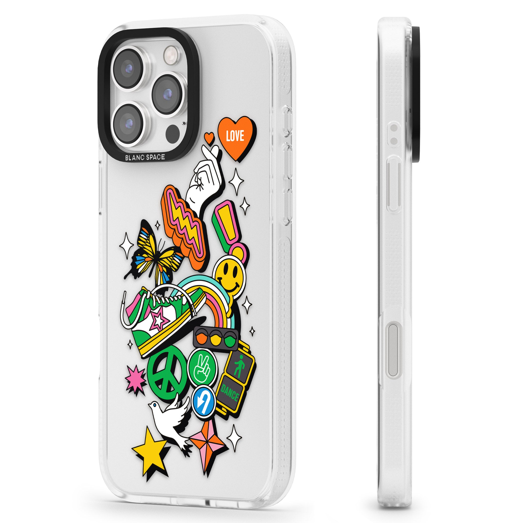 Nostalgic Sticker Collage iPhone 16 Pro Max / 16 Pro Clear Case Impact Air - Blanc Space