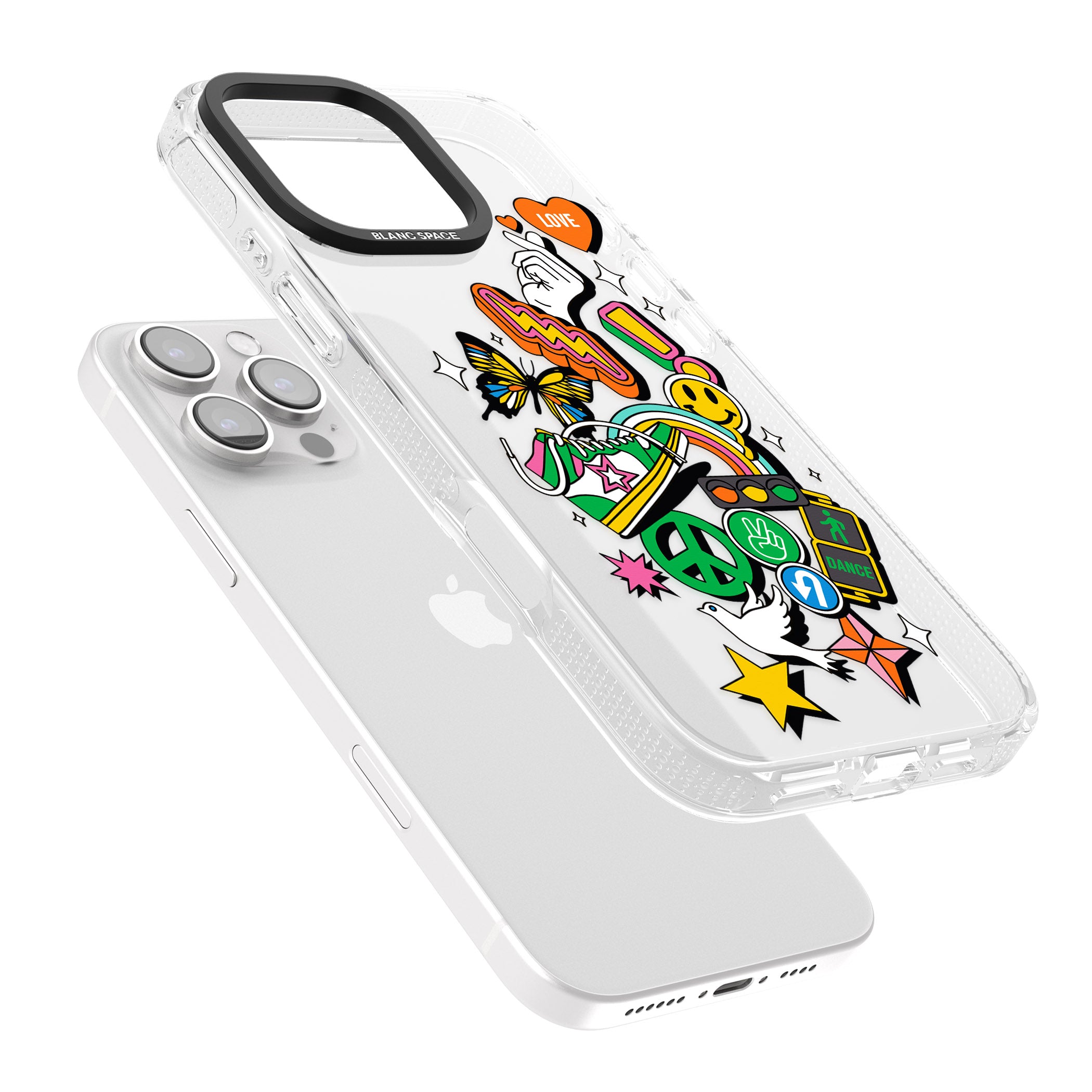 Nostalgic Sticker Collage iPhone 16 Pro Max / 16 Pro Clear Case Impact Air - Blanc Space