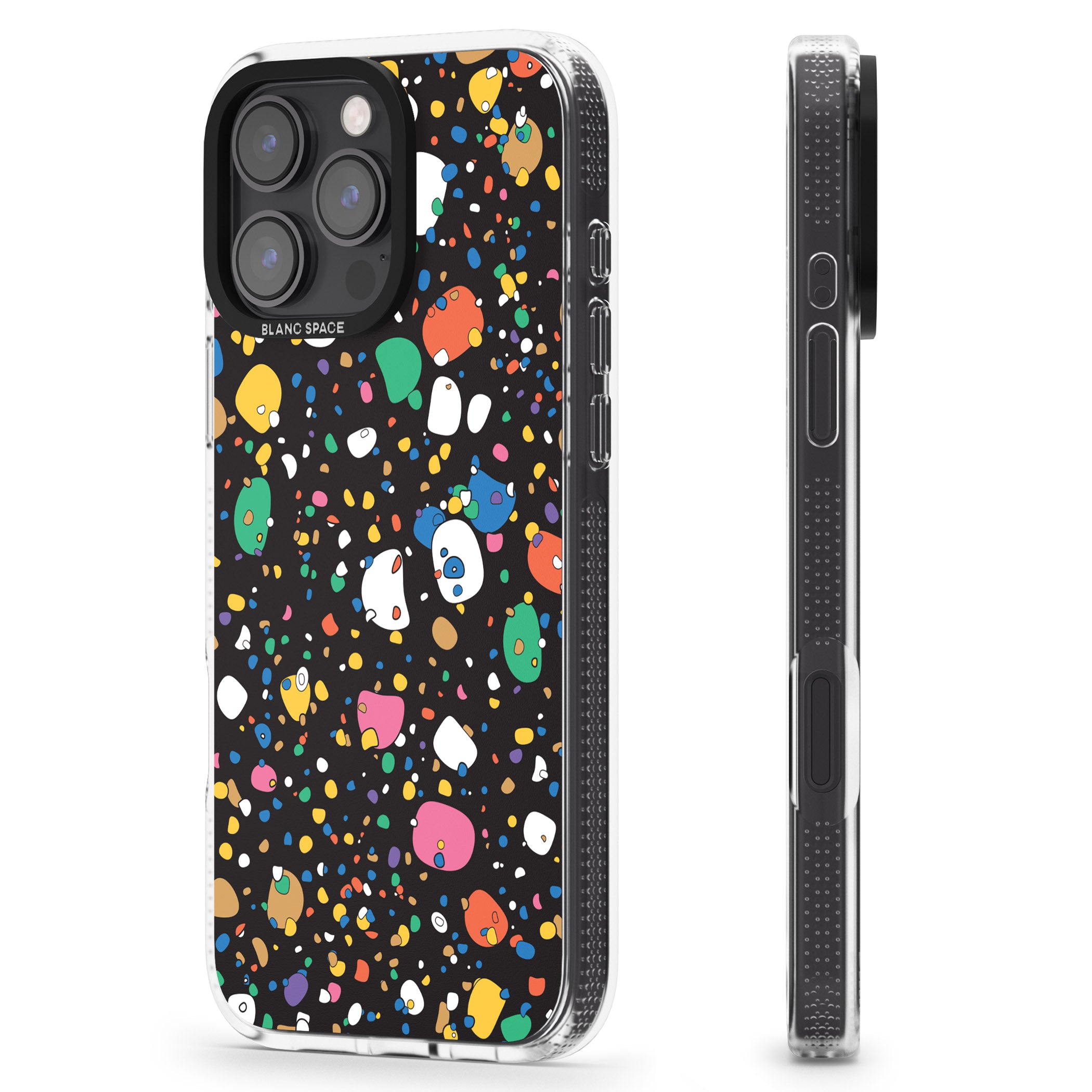 Colourful Confetti Pebbles (Black) iPhone 16 Pro Max / 16 Pro Clear Case Impact Air - Blanc Space