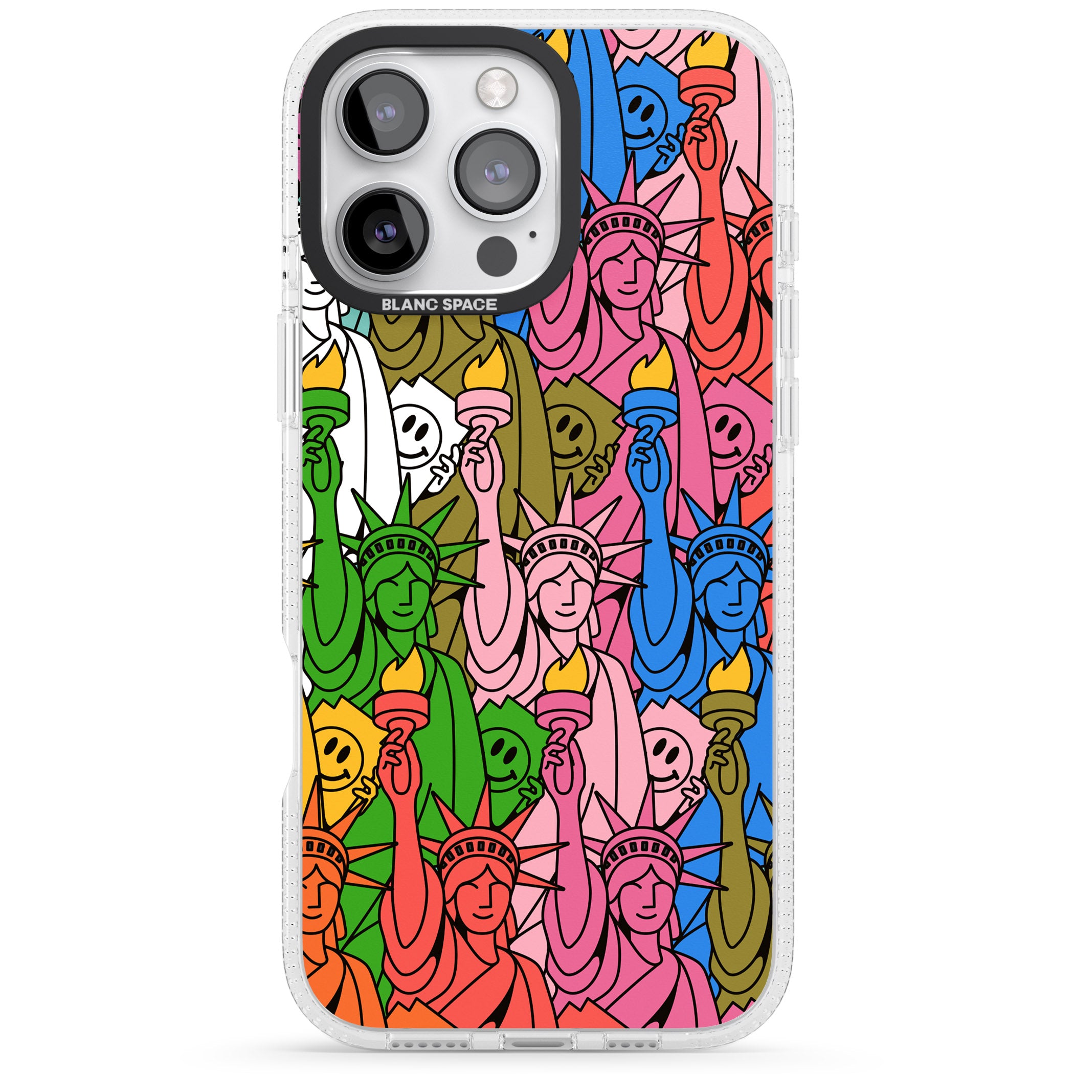 Multicolour Liberty Pattern iPhone 16 Pro Max / 16 Pro Clear Case Impact Air - Blanc Space