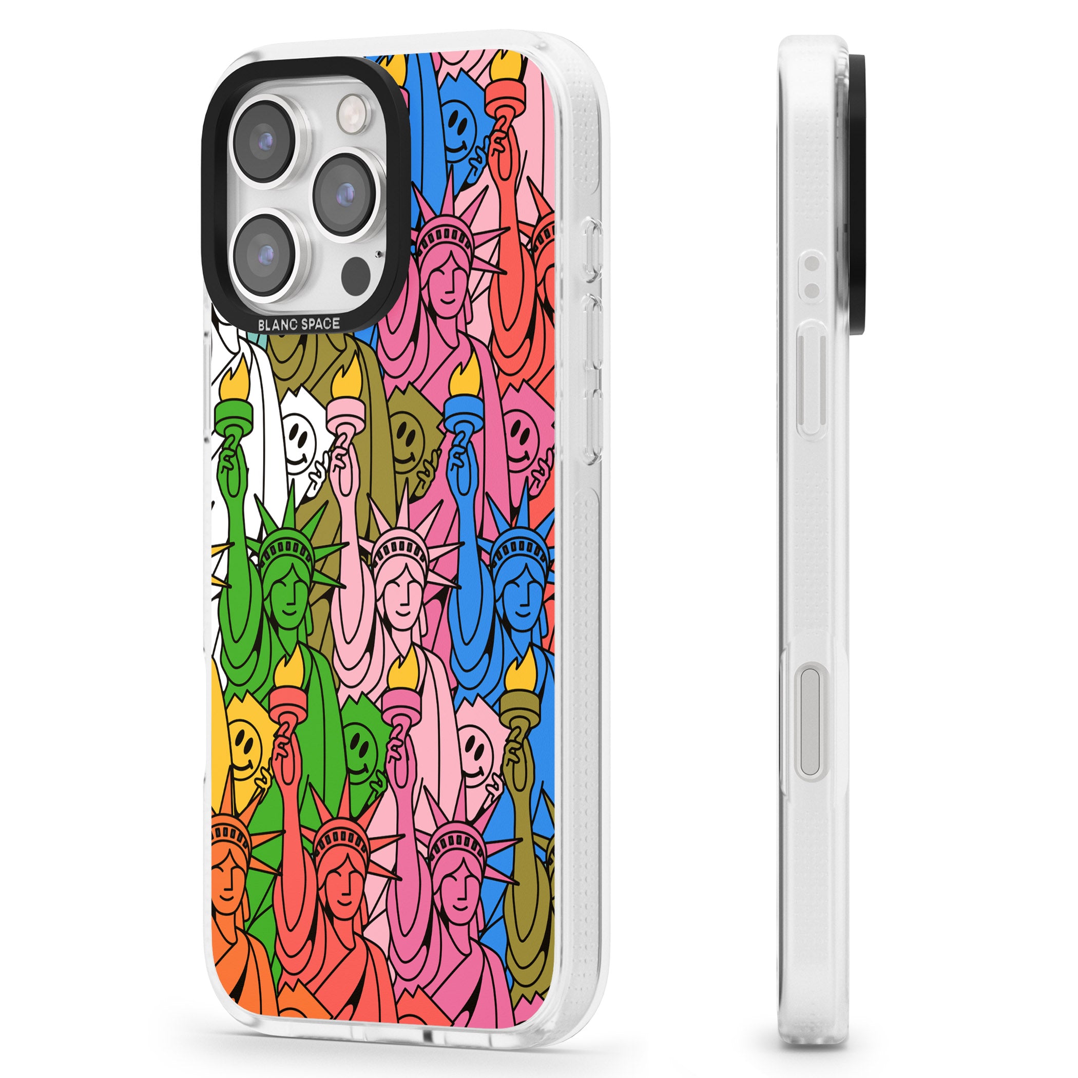 Multicolour Liberty Pattern iPhone 16 Pro Max / 16 Pro Clear Case Impact Air - Blanc Space