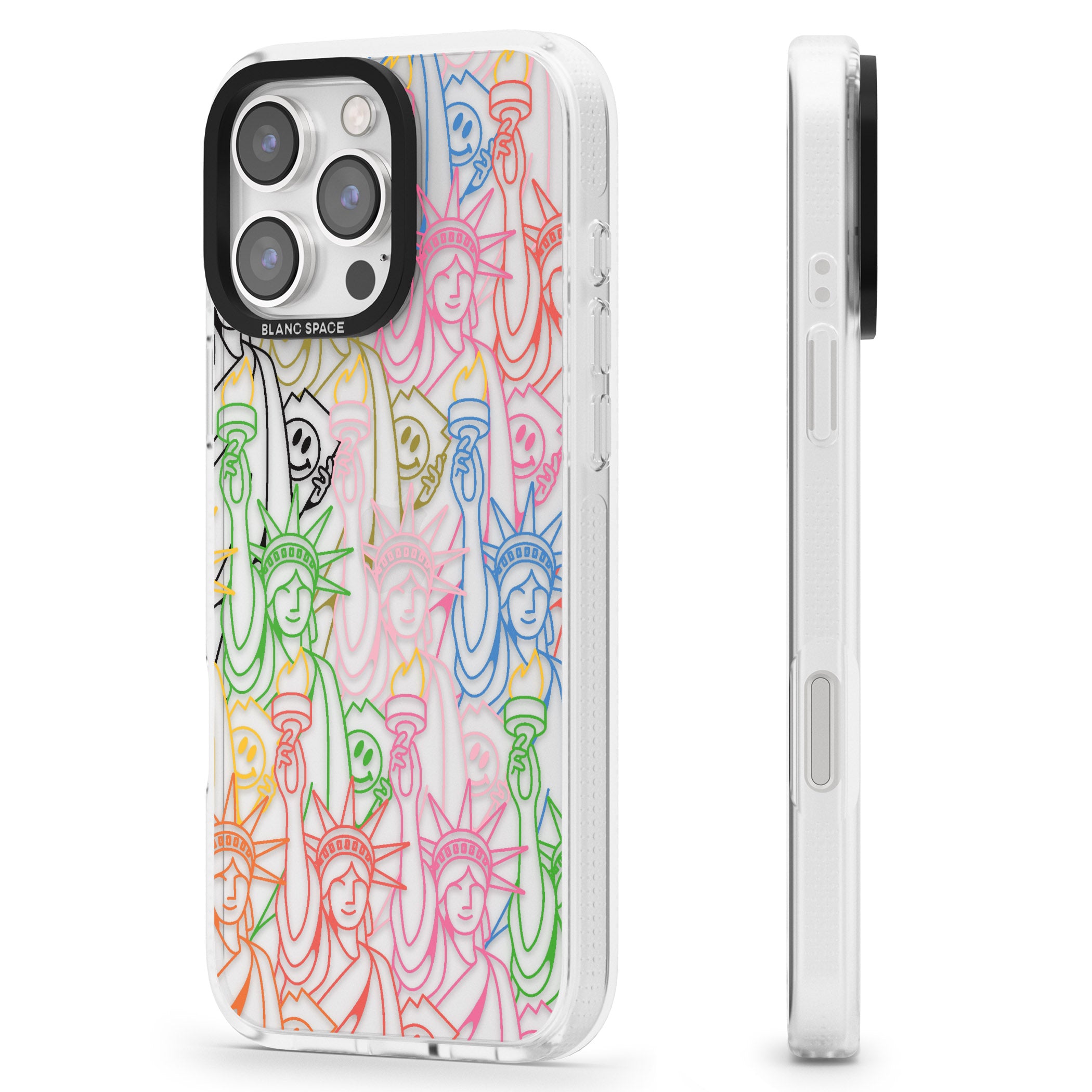 Multicolour Liberty Line Pattern iPhone 16 Pro Max / 16 Pro Clear Case Impact Air - Blanc Space