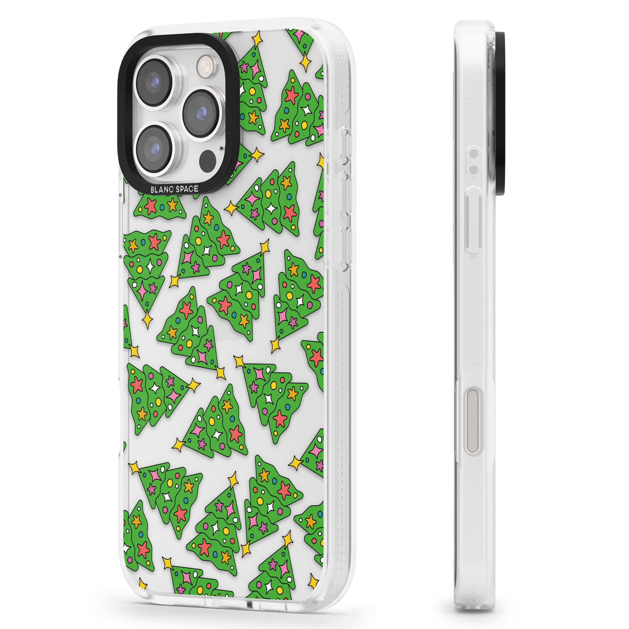 Christmas Tree Pattern iPhone 16 Pro Max / 16 Pro Clear Case Impact Air - Blanc Space