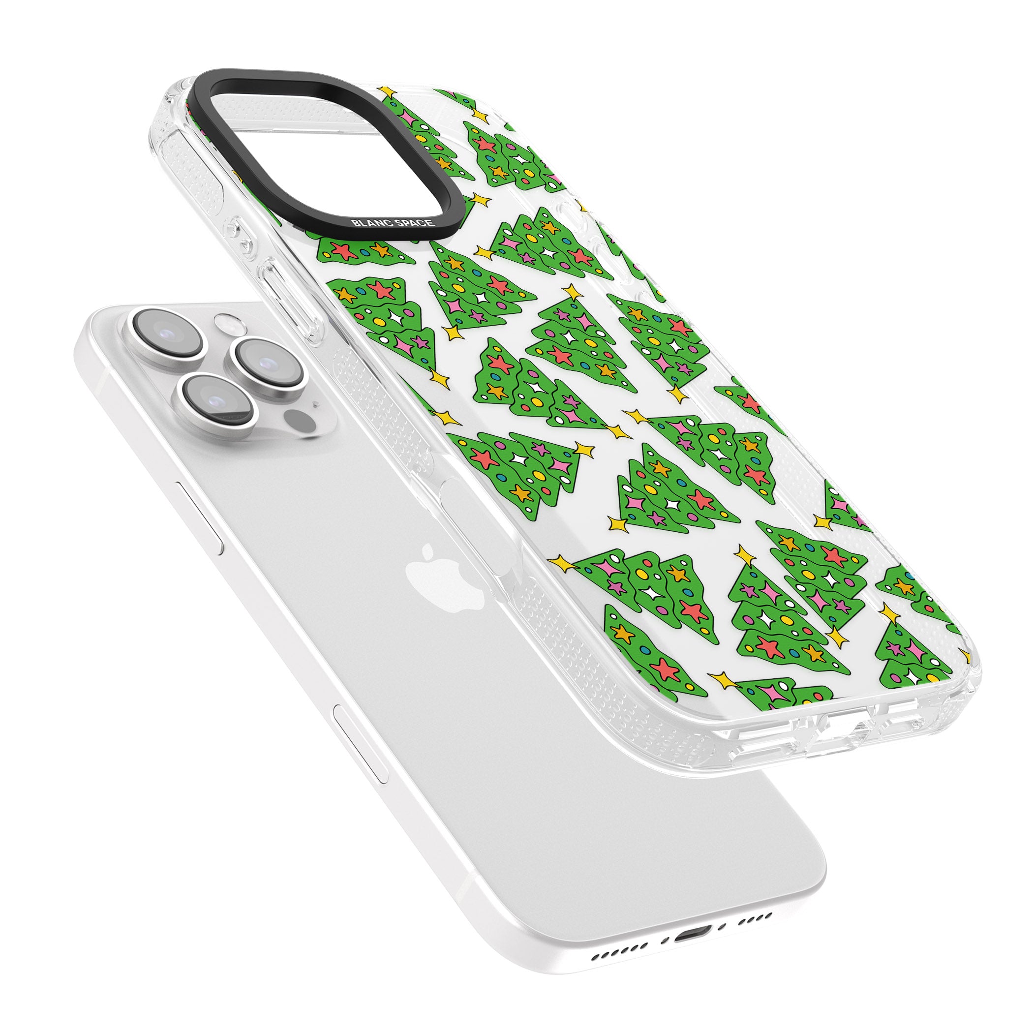 Christmas Tree Pattern iPhone 16 Pro Max / 16 Pro Clear Case Impact Air - Blanc Space