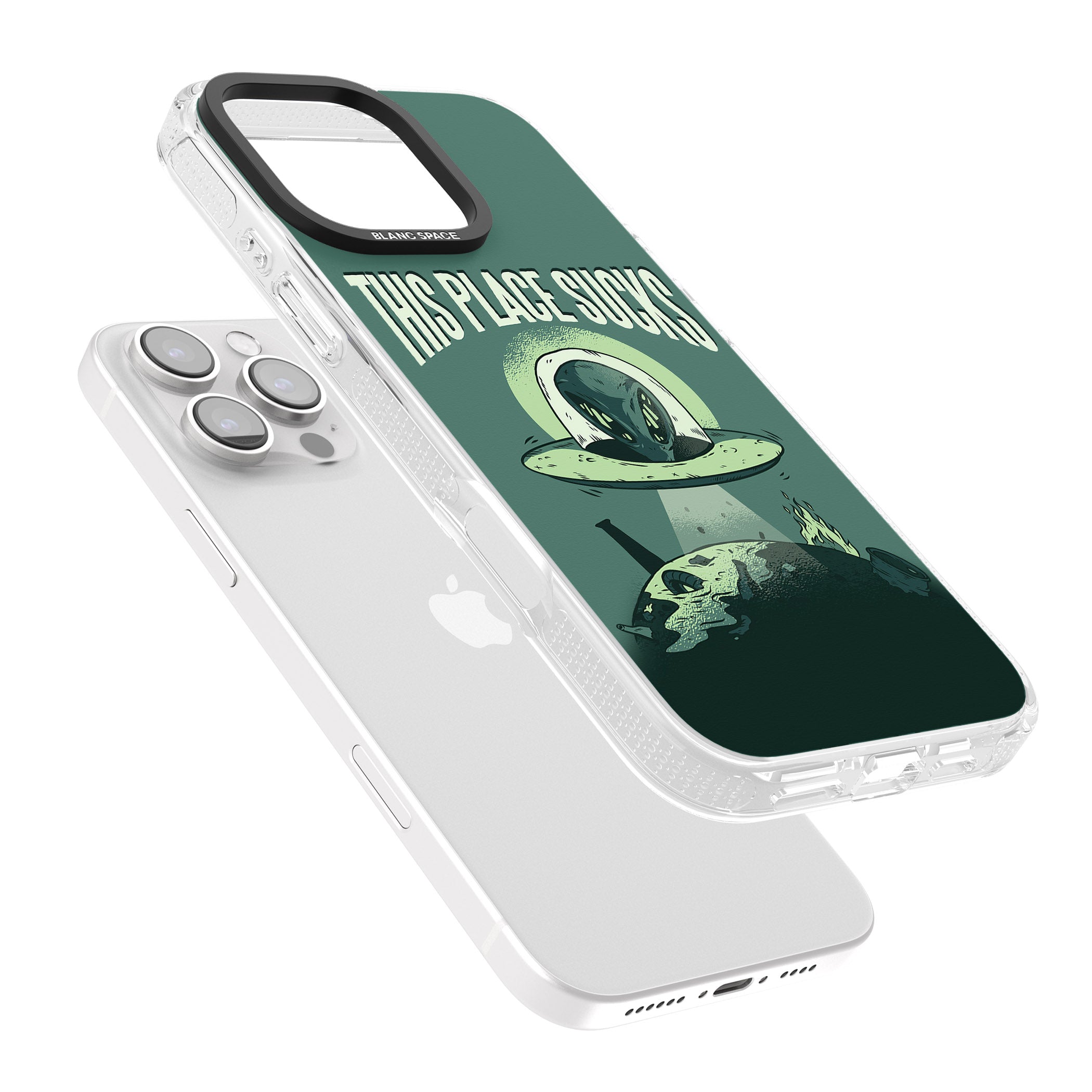 EARTH SUCKS iPhone 16 Pro Max / 16 Pro Clear Case Impact Air - Blanc Space