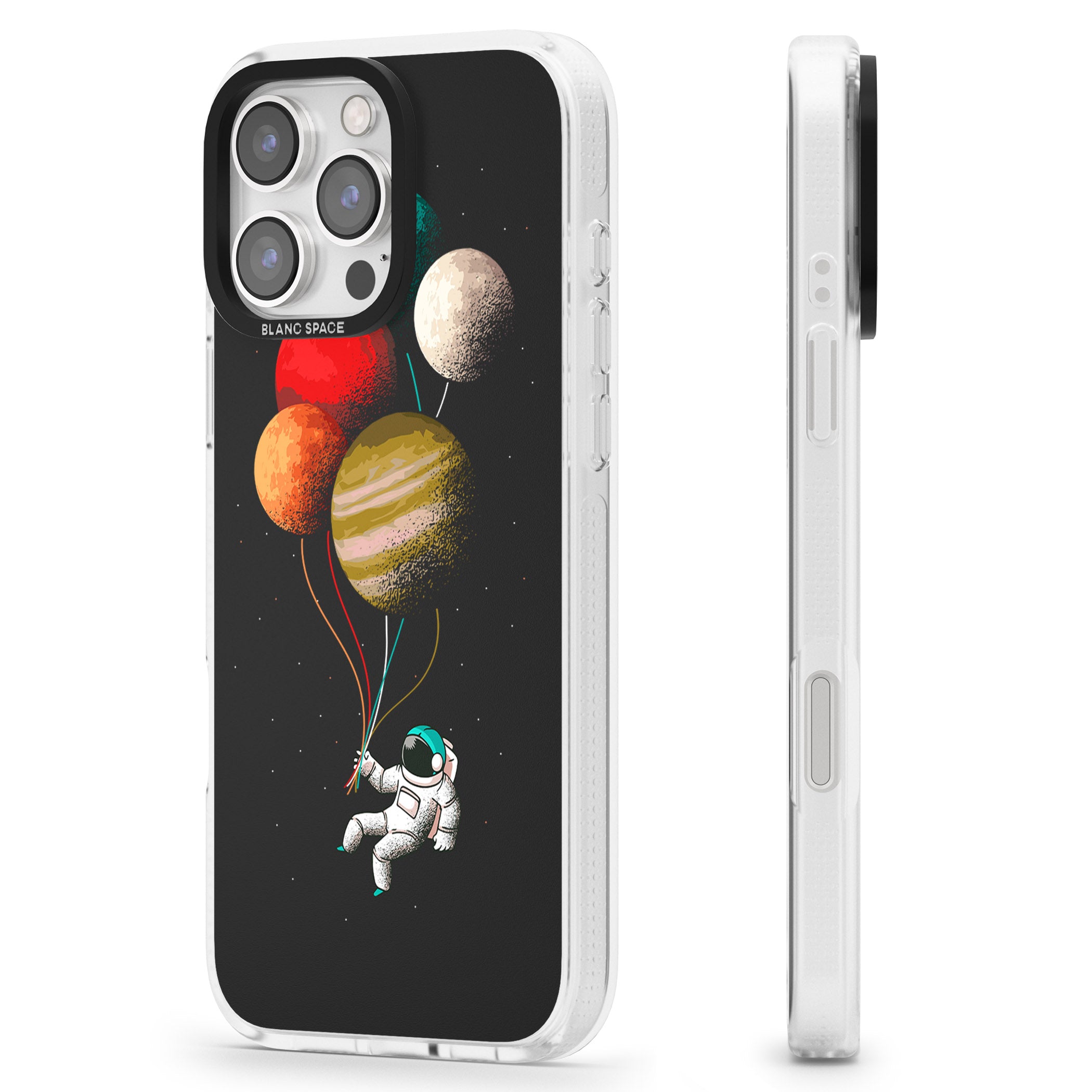 Astronaut Balloon Planets iPhone 16 Pro Max / 16 Pro Clear Case Impact Air - Blanc Space