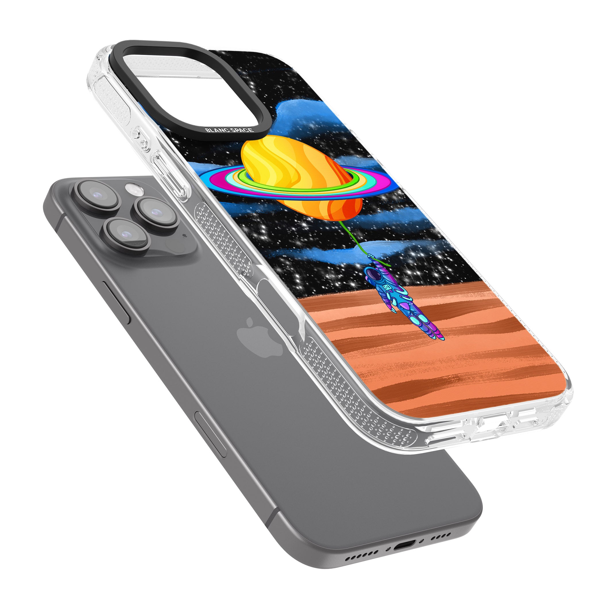 World On Helium iPhone 16 Pro Max / 16 Pro Clear Case Impact Air - Blanc Space