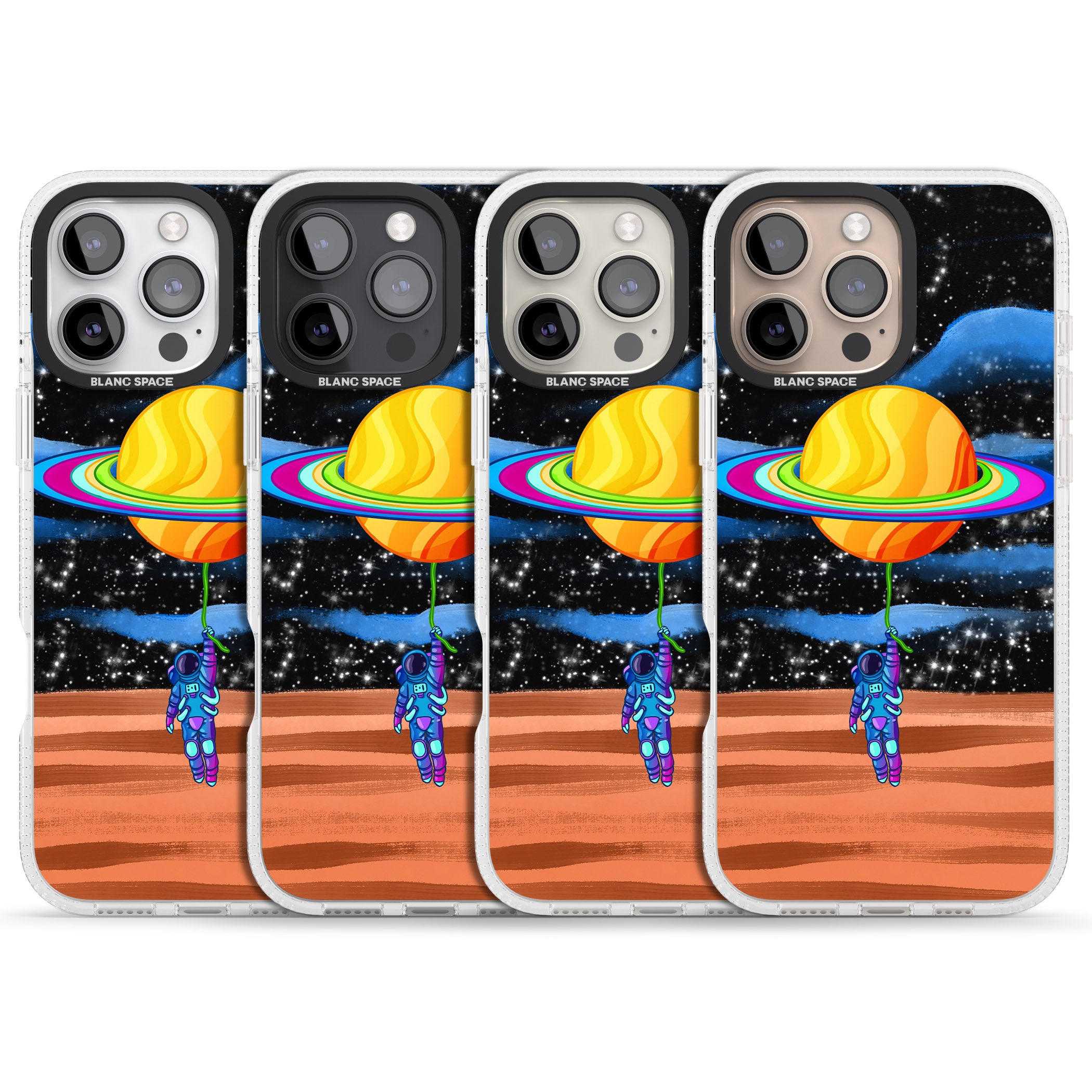 World On Helium iPhone 16 Pro Max / 16 Pro Clear Case Impact Air - Blanc Space