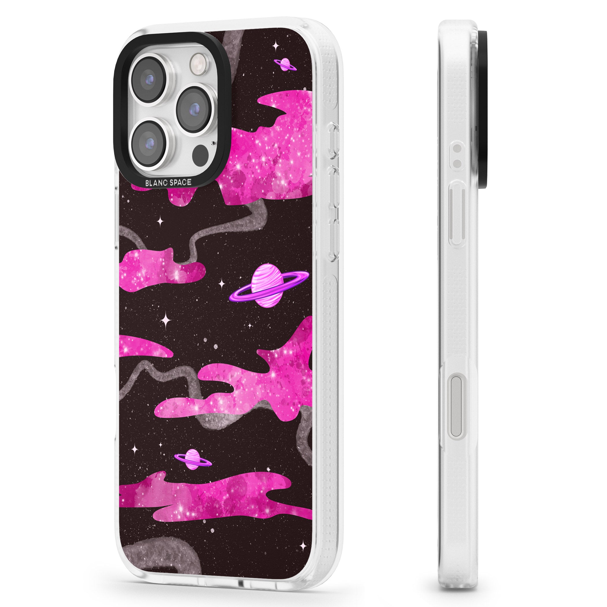 Pink Galaxy iPhone 16 Pro Max / 16 Pro Clear Case Impact Air - Blanc Space