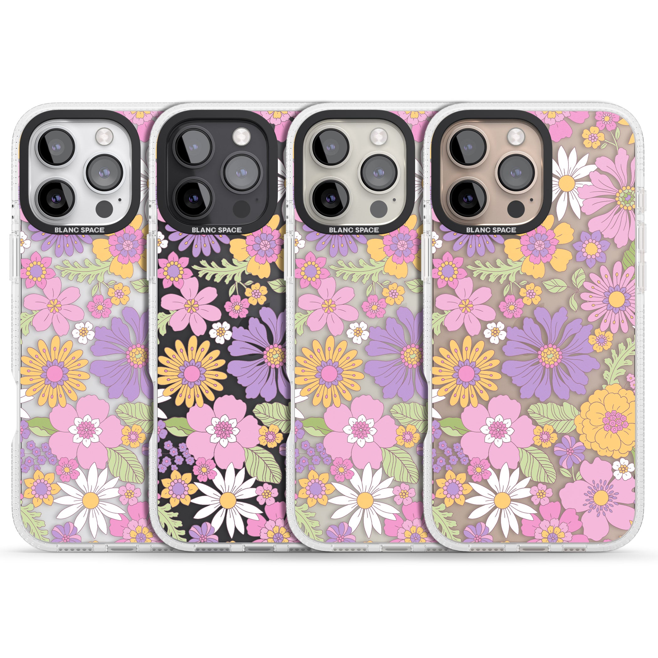 Soft Flower Mix iPhone 16 Pro Max / 16 Pro Clear Case Impact Air - Blanc Space