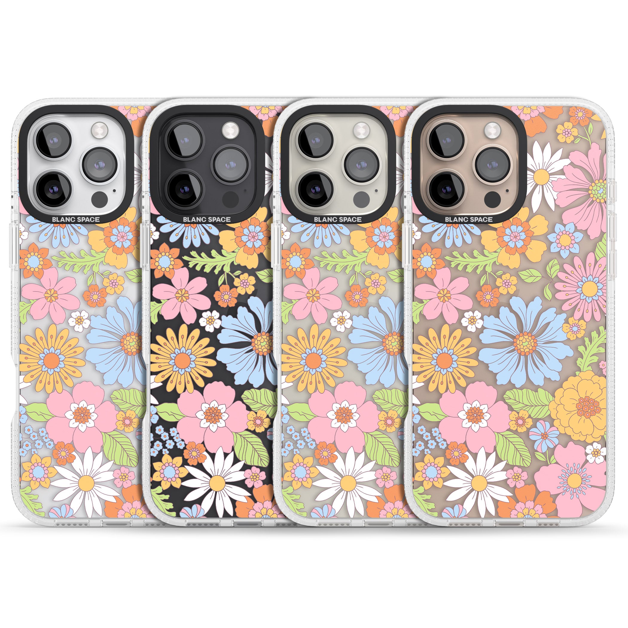 Pastel Flower Pattern iPhone 16 Pro Max / 16 Pro Clear Case Impact Air - Blanc Space