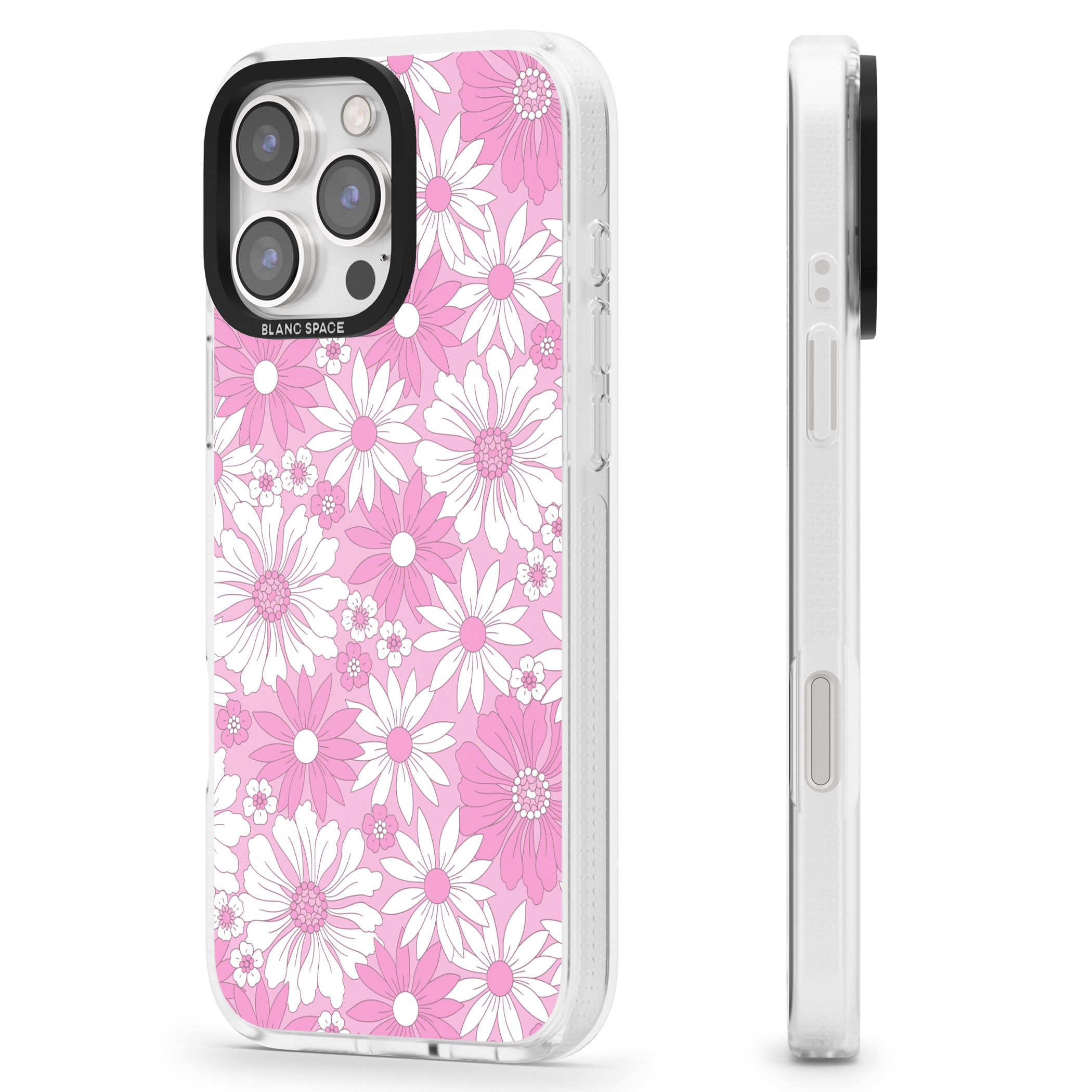 Pink & White Flowers iPhone 16 Pro Max / 16 Pro Clear Case Impact Air - Blanc Space
