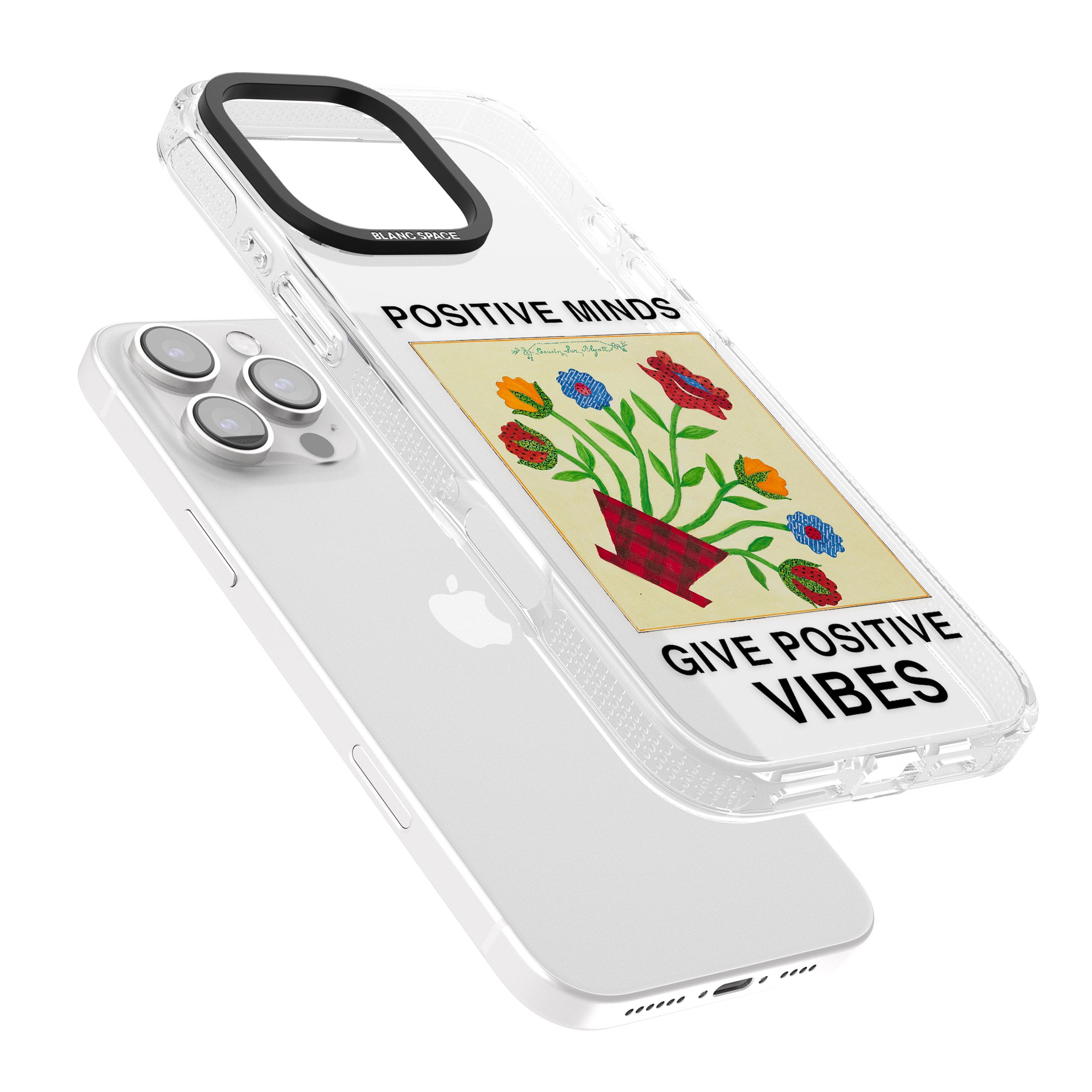Positive Minds Give Positive Vibes iPhone 16 Pro Max / 16 Pro Clear Case Impact Air - Blanc Space