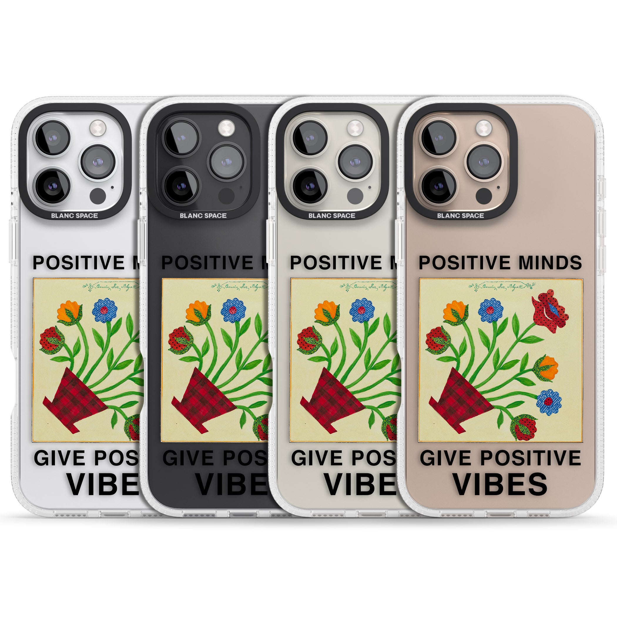Positive Minds Give Positive Vibes iPhone 16 Pro Max / 16 Pro Clear Case Impact Air - Blanc Space