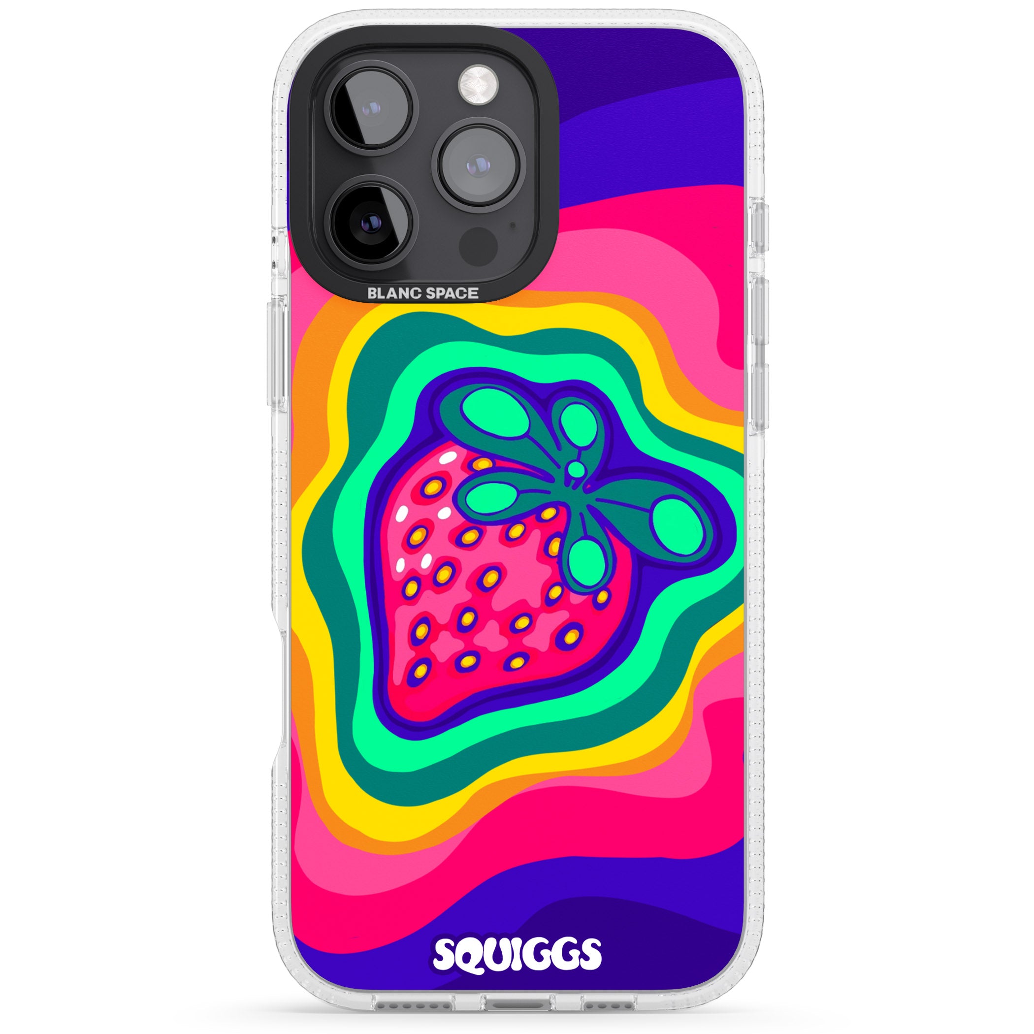 Strawberry Rainbow iPhone 16 Pro Max / 16 Pro Clear Case Impact Air - Blanc Space