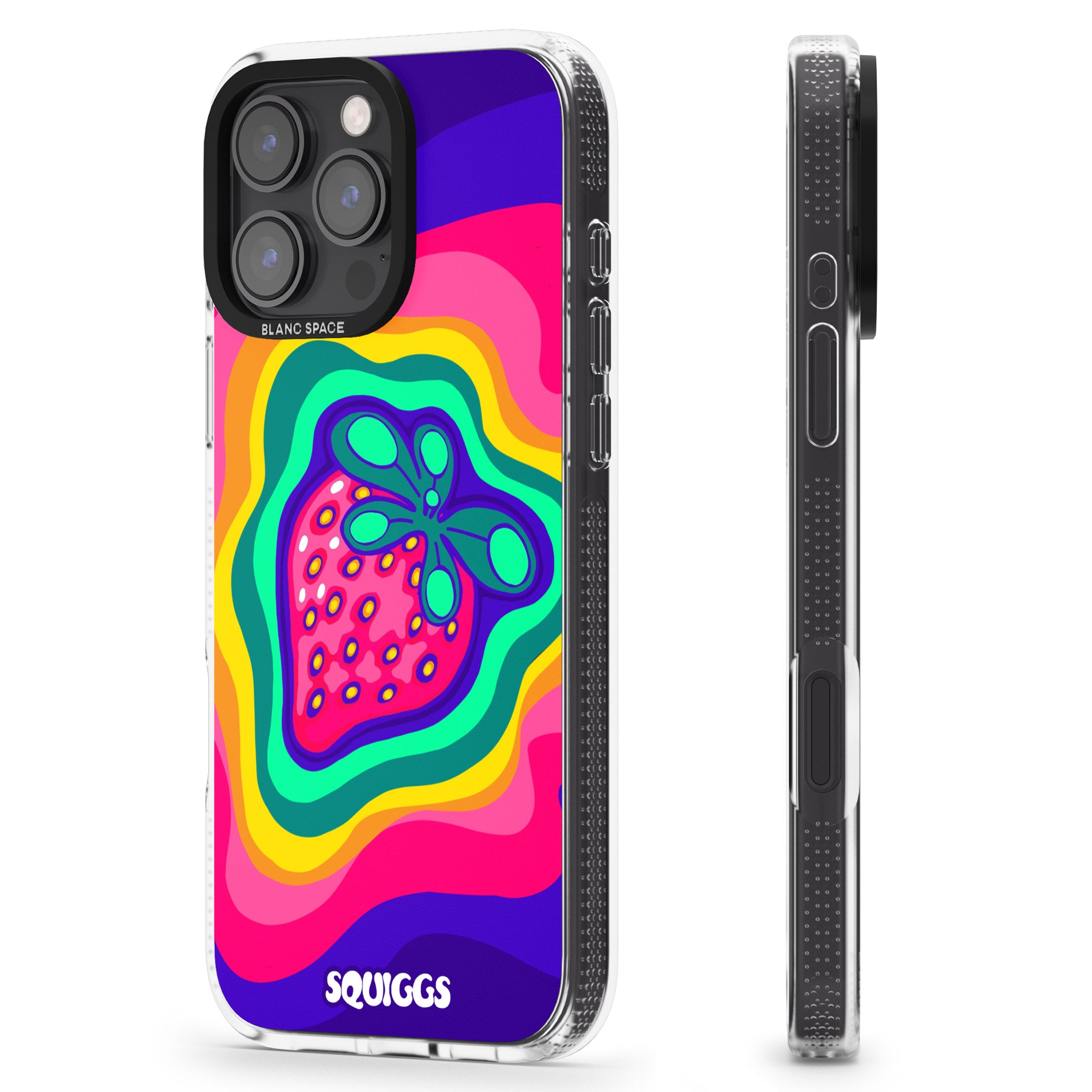 Strawberry Rainbow iPhone 16 Pro Max / 16 Pro Clear Case Impact Air - Blanc Space