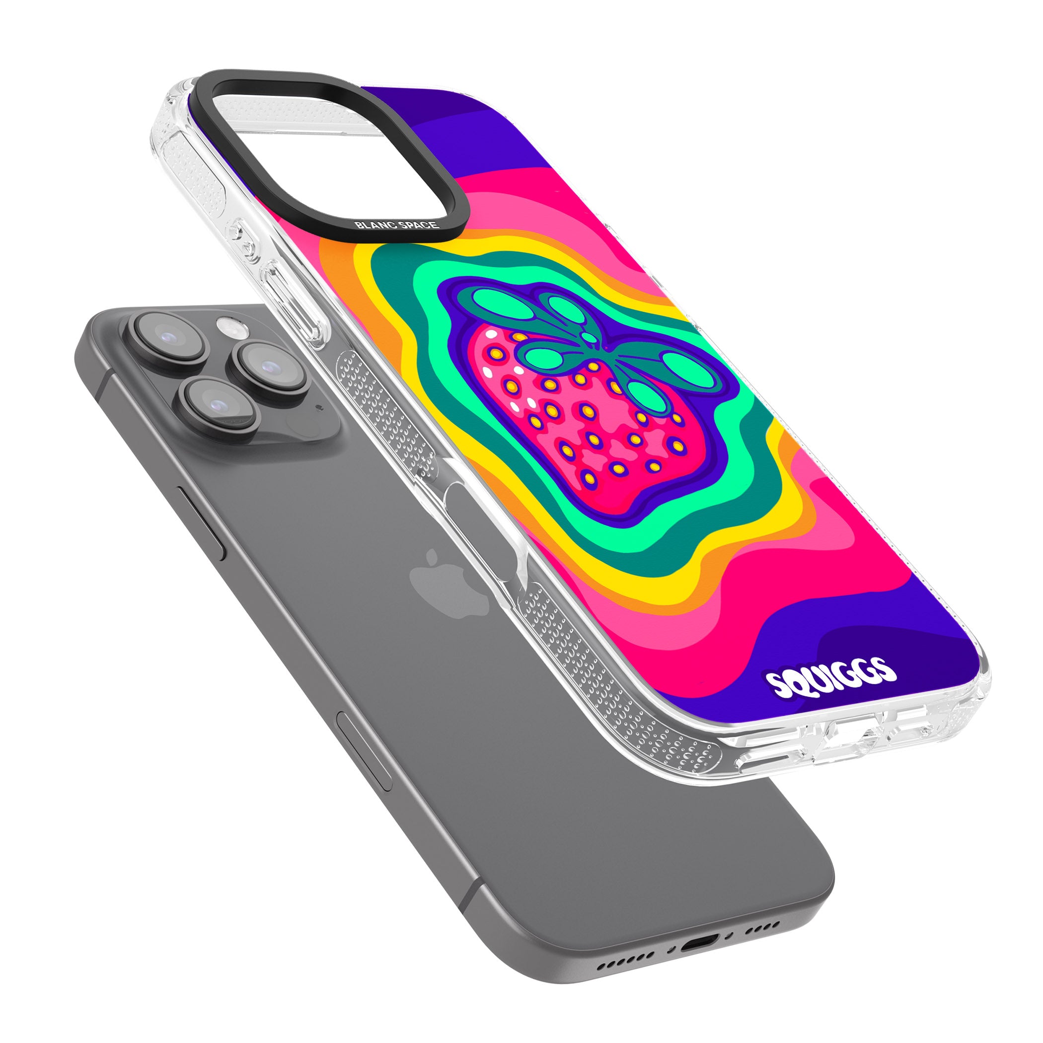 Strawberry Rainbow iPhone 16 Pro Max / 16 Pro Clear Case Impact Air - Blanc Space