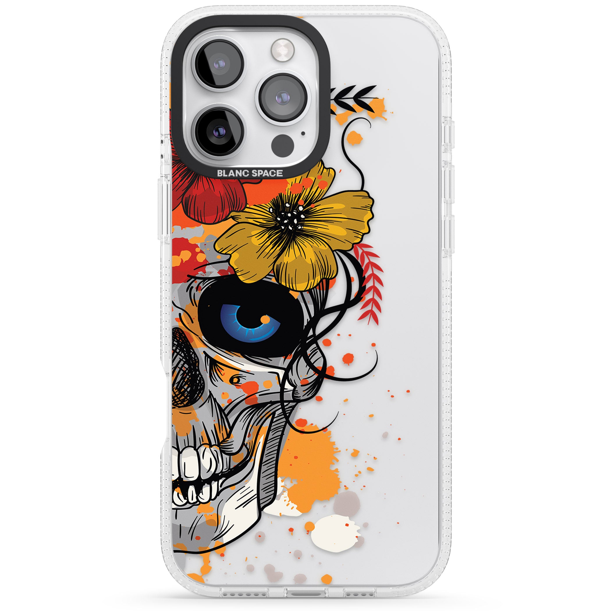 Sugar Skull Flowers iPhone 16 Pro Max / 16 Pro Clear Case Impact Air - Blanc Space