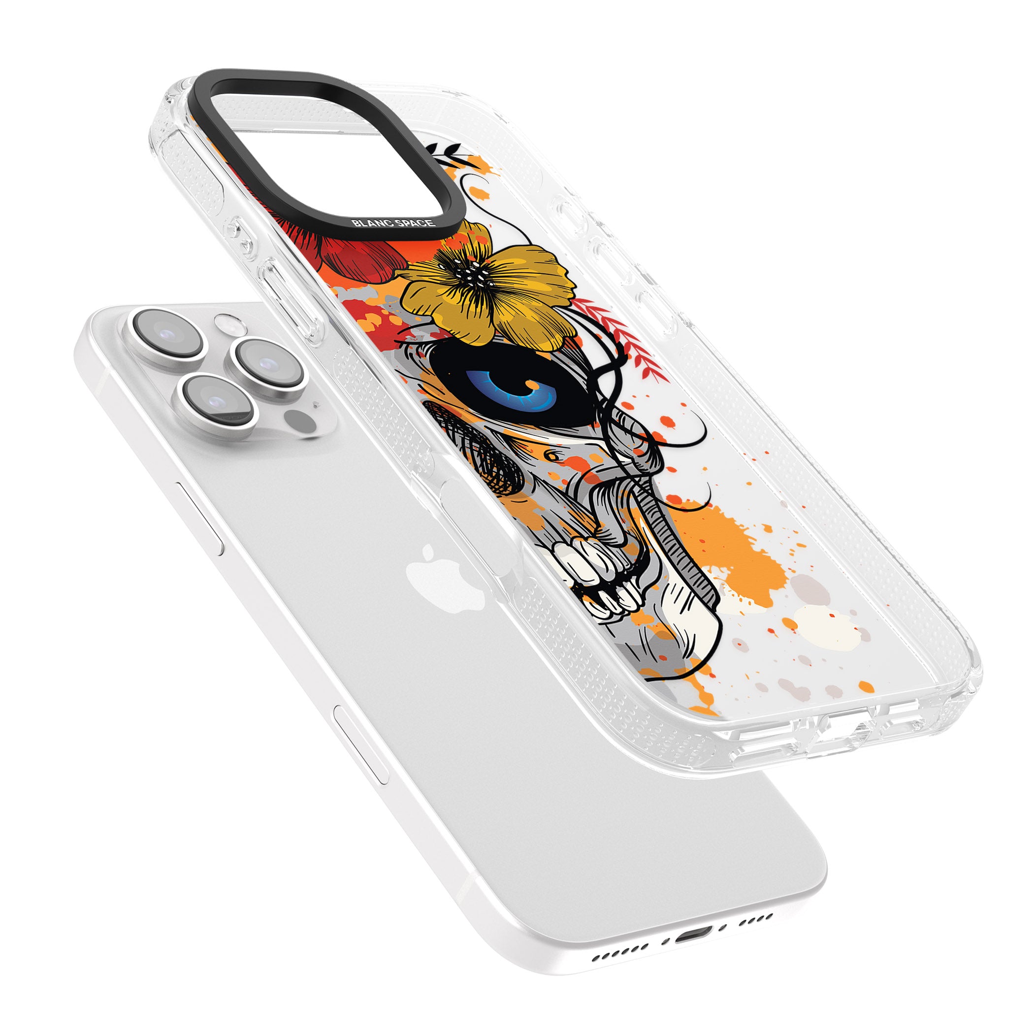 Sugar Skull Flowers iPhone 16 Pro Max / 16 Pro Clear Case Impact Air - Blanc Space