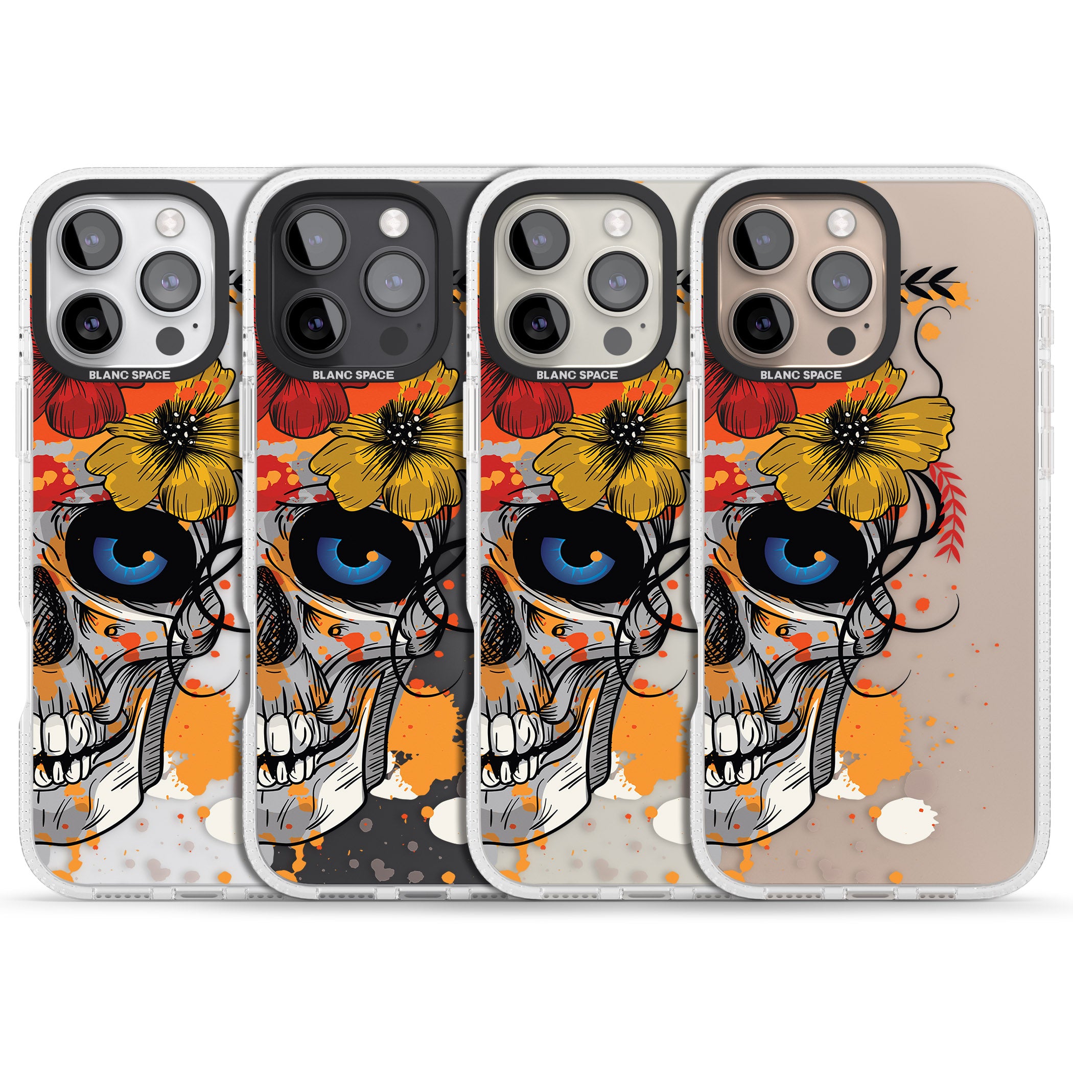 Sugar Skull Flowers iPhone 16 Pro Max / 16 Pro Clear Case Impact Air - Blanc Space