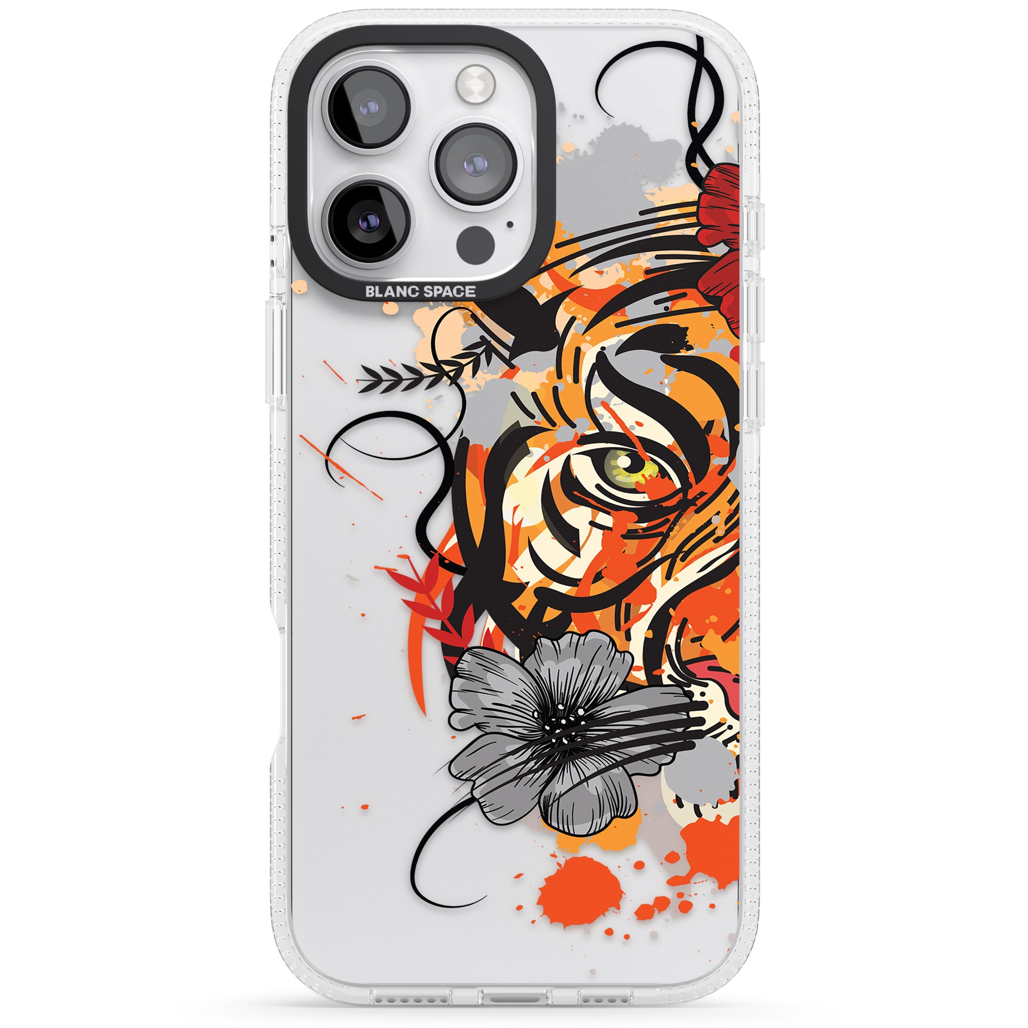 Sugar Skull Tiger iPhone 16 Pro Max / 16 Pro Clear Case Impact Air - Blanc Space