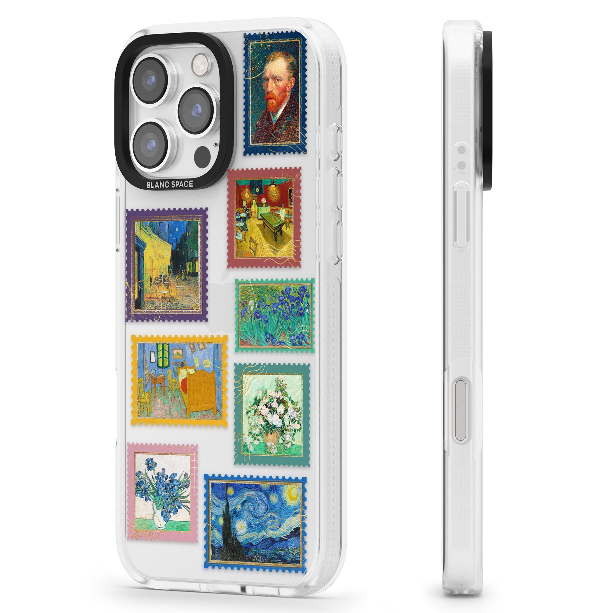 Colourful Vintage Art Stamps iPhone 16 Pro Max / 16 Pro Clear Case Impact Air - Blanc Space