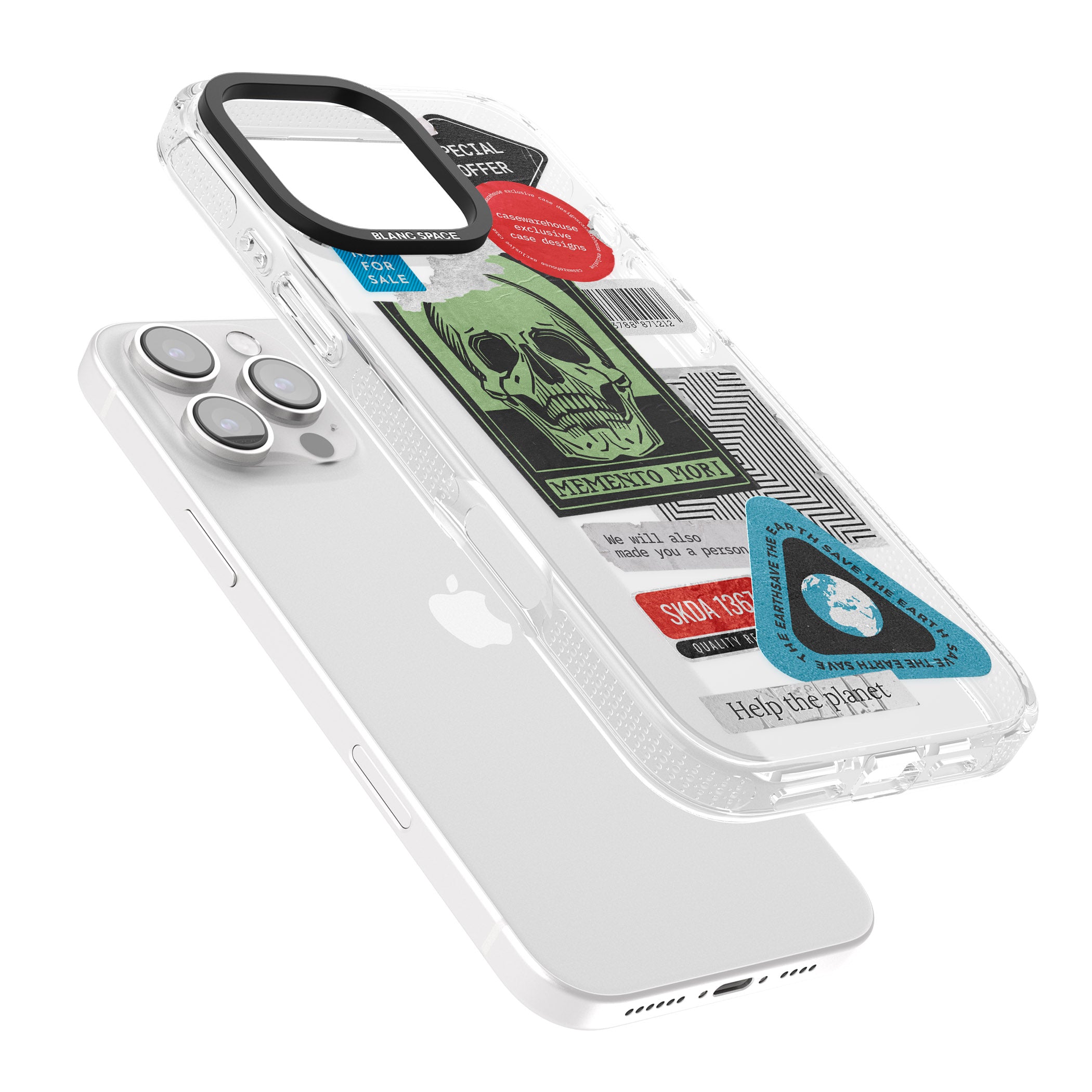 Skull Sticker Mix iPhone 16 Pro Max / 16 Pro Clear Case Impact Air - Blanc Space