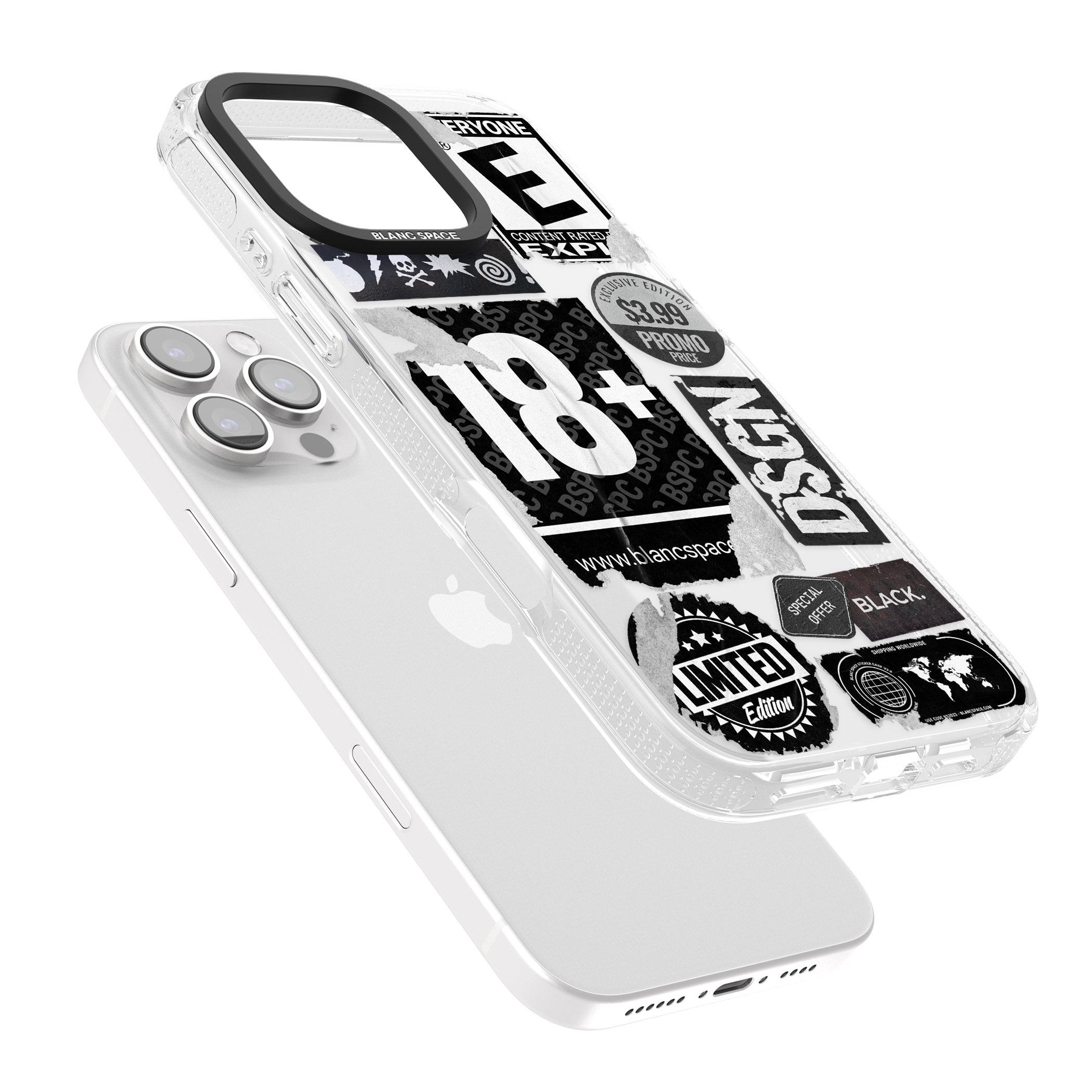 Black Sticker Mix iPhone 16 Pro Max / 16 Pro Clear Case Impact Air - Blanc Space