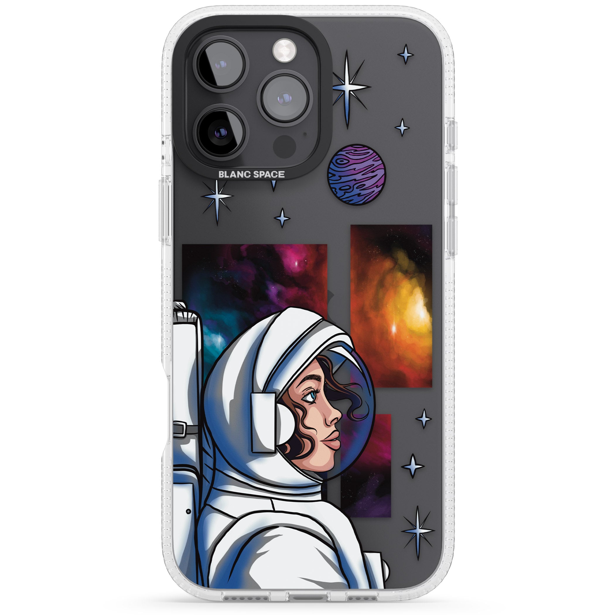 Cosmic Ambition iPhone 16 Pro Max / 16 Pro Clear Case Impact Air - Blanc Space