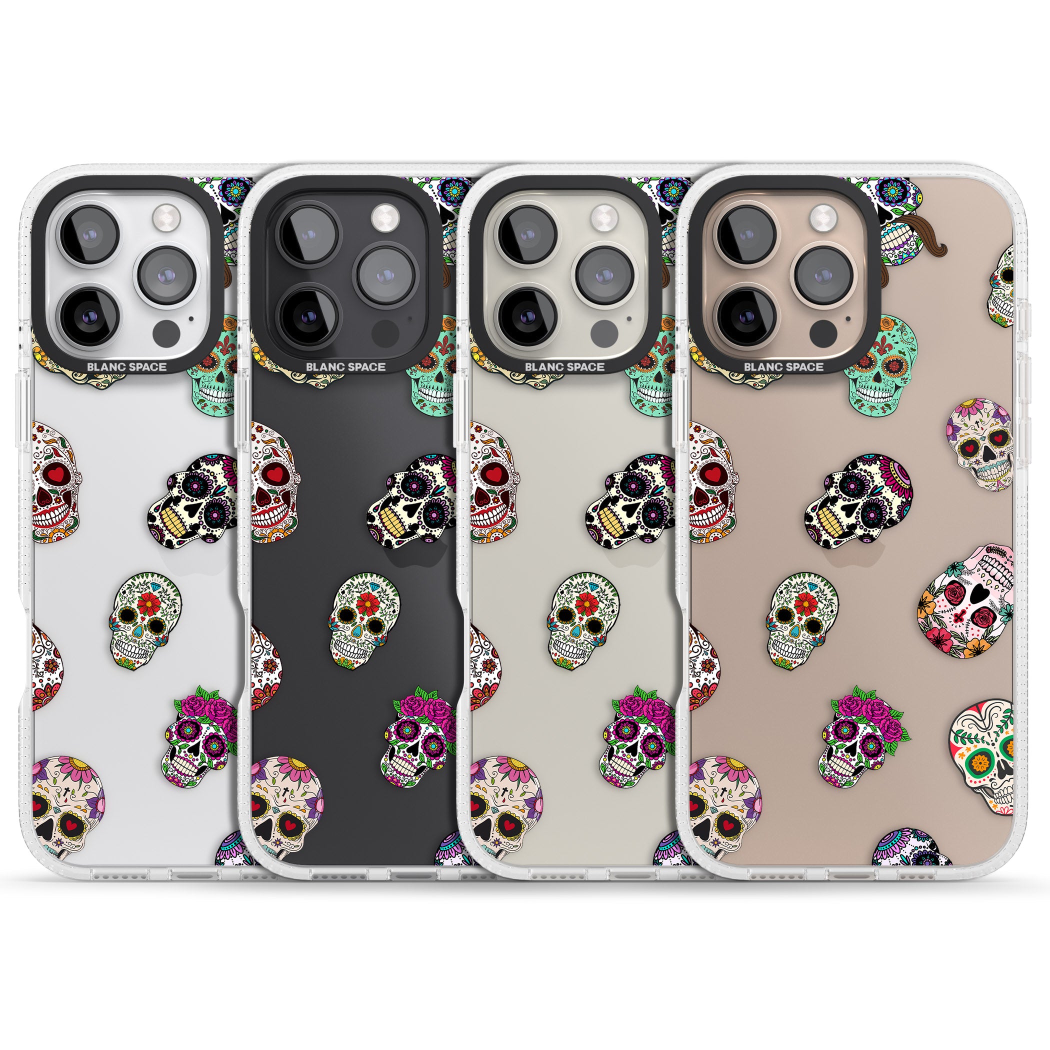 Mixed Sugar Skull Pattern iPhone 16 Pro Max / 16 Pro Clear Case Impact Air - Blanc Space